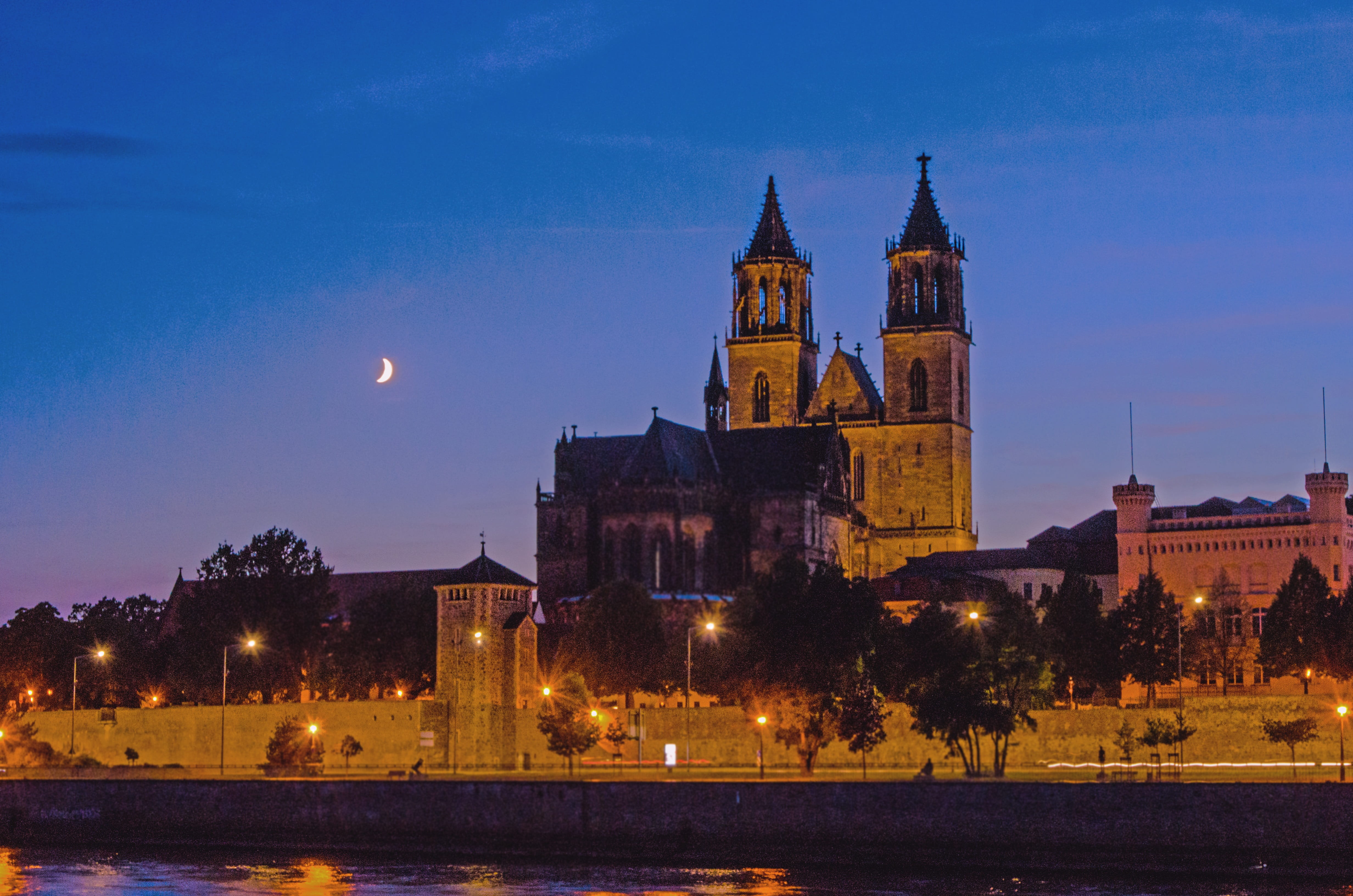 Dom, historically, old town, clock, dusk, water, travel destinations, lights, sky, history, promenade, clock tower, architecture, monument, no people, nature, HD Wallpaper