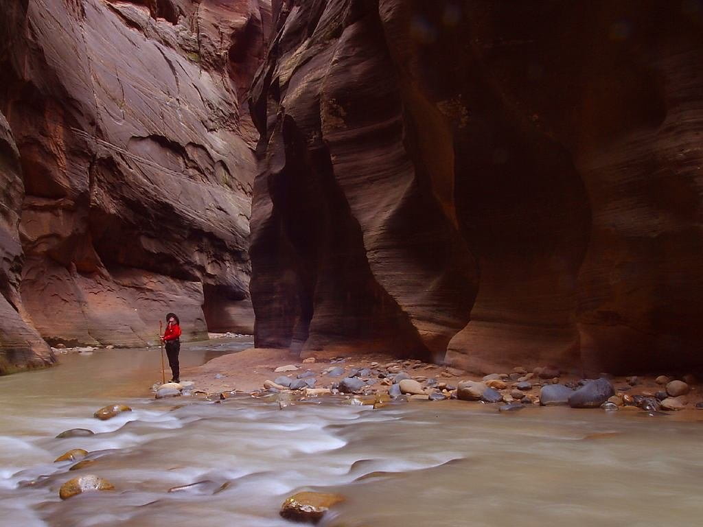 physical geography, national park, narrow, gorge, rock, trip, zion, full length, nature, standing, one person, eng, utah, canyon, mountains, travel destinations, HD Wallpaper