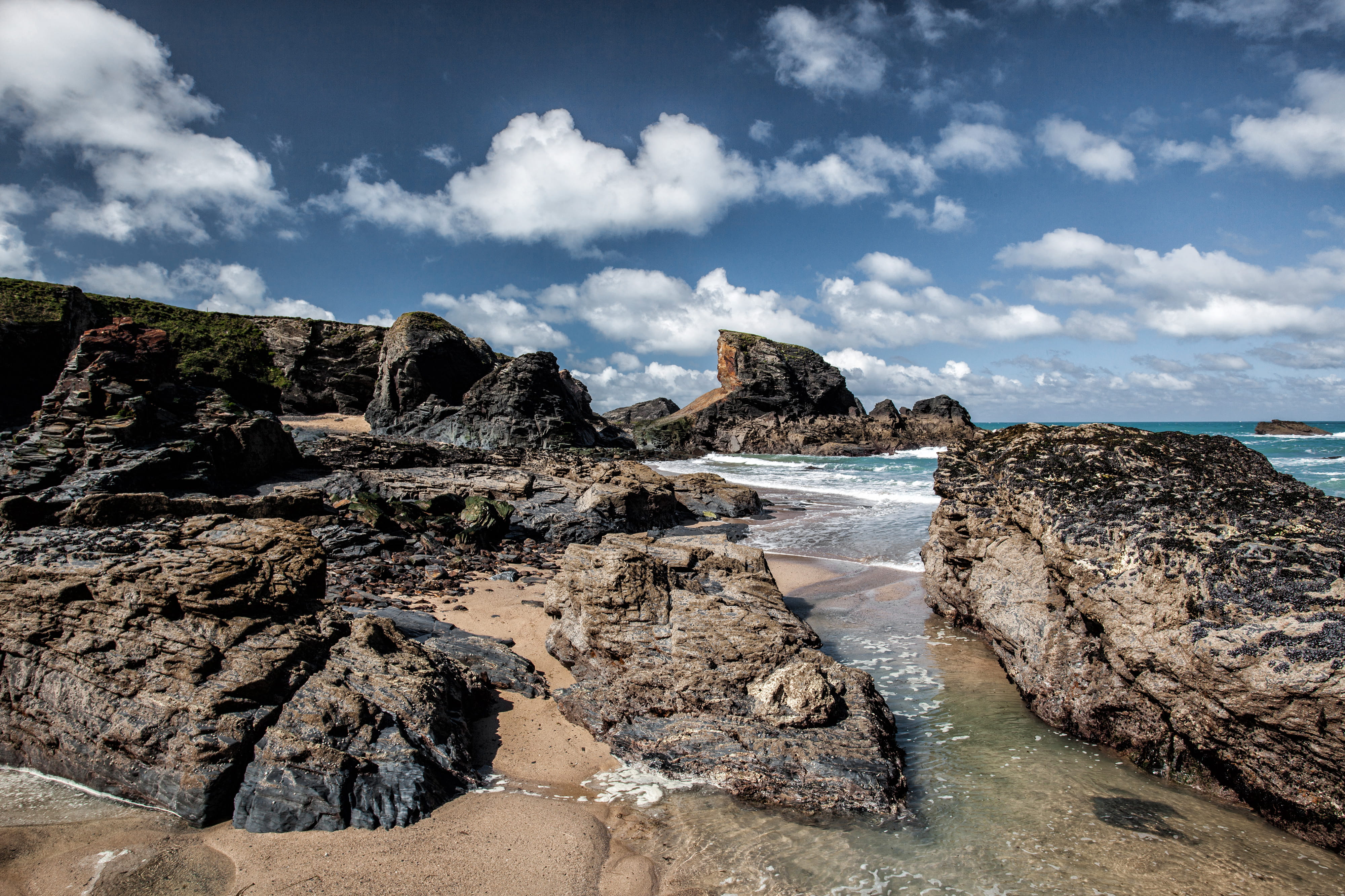 outdoors, Atlantic Coast, cloud - Sky, summer, clouds, wave, sky, pollution, scenics, rocky coastline, rock, ocean, blue, sea, rock formation, no People, HD Wallpaper