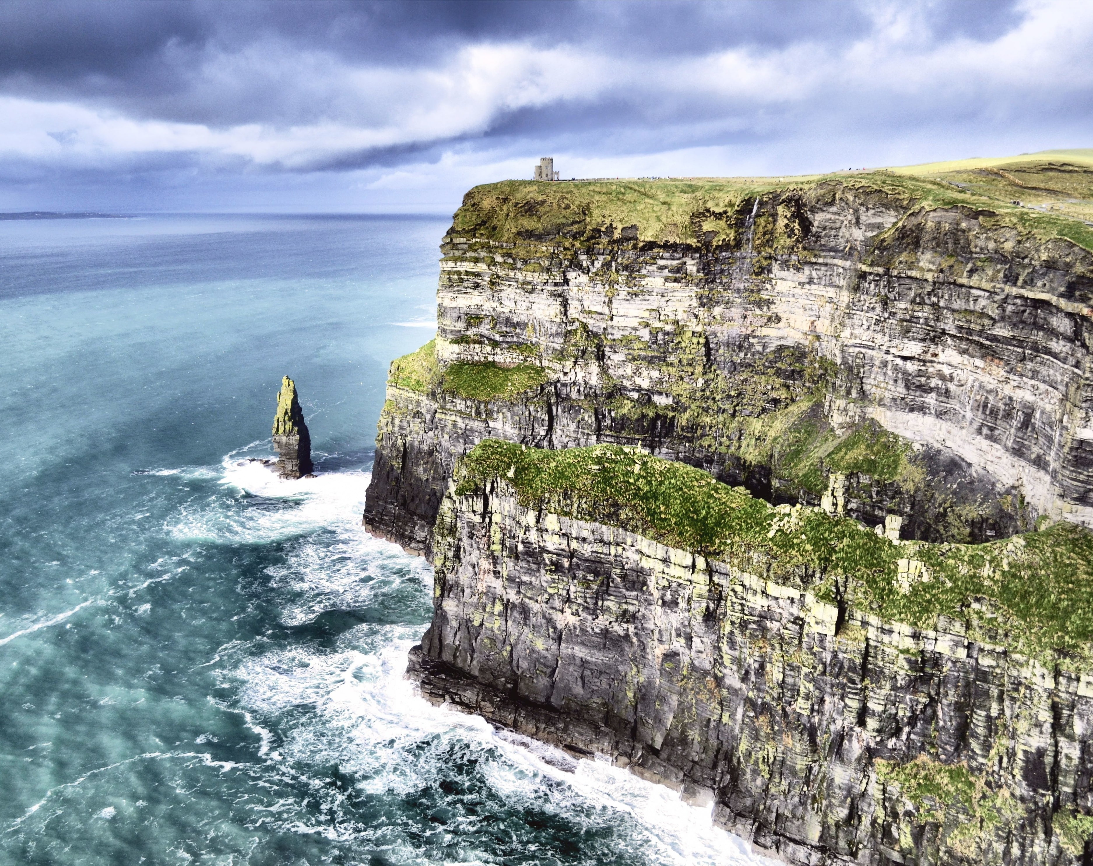 Cliff, rock - object, cloud - sky, beauty in nature, rock formation, moher, horizon over water, land, day, no people, formation, rock, water, Ireland, 2K, HD Wallpaper