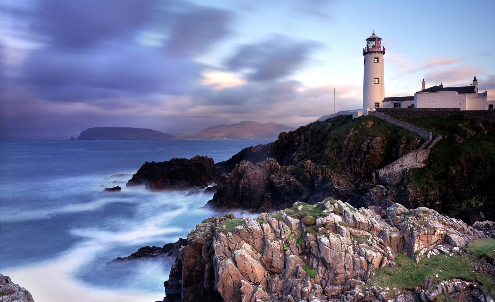 sky, architecture, 1080P, building exterior, sea, guidance, Nature, solid, cliff, beauty in nature, tower, Lighthouse, rock, no people, eroded, rock - object, HD Wallpaper