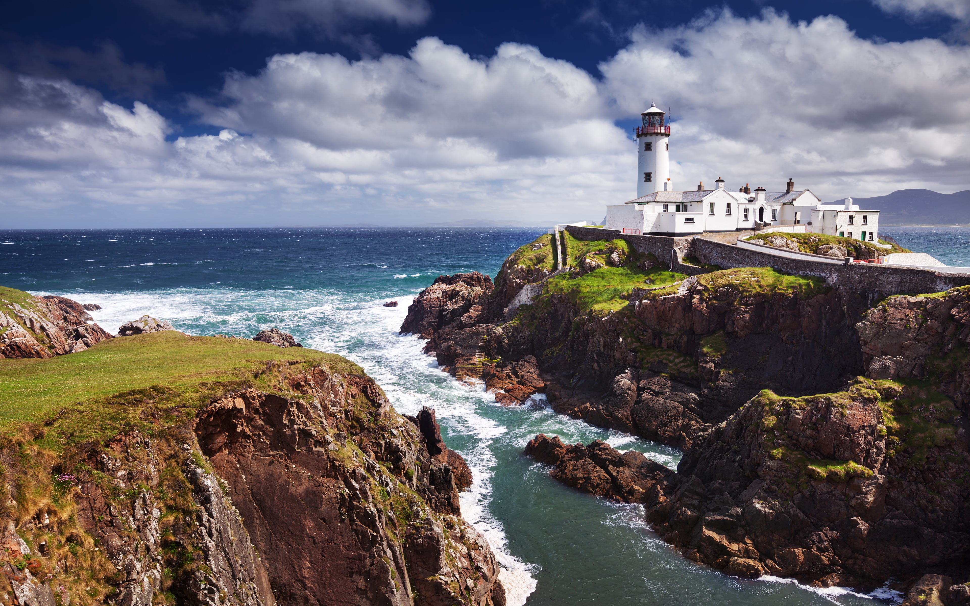 rocks, the ocean, 4K, storm, The Fanad Lighthouse, lighthouse, HD Wallpaper