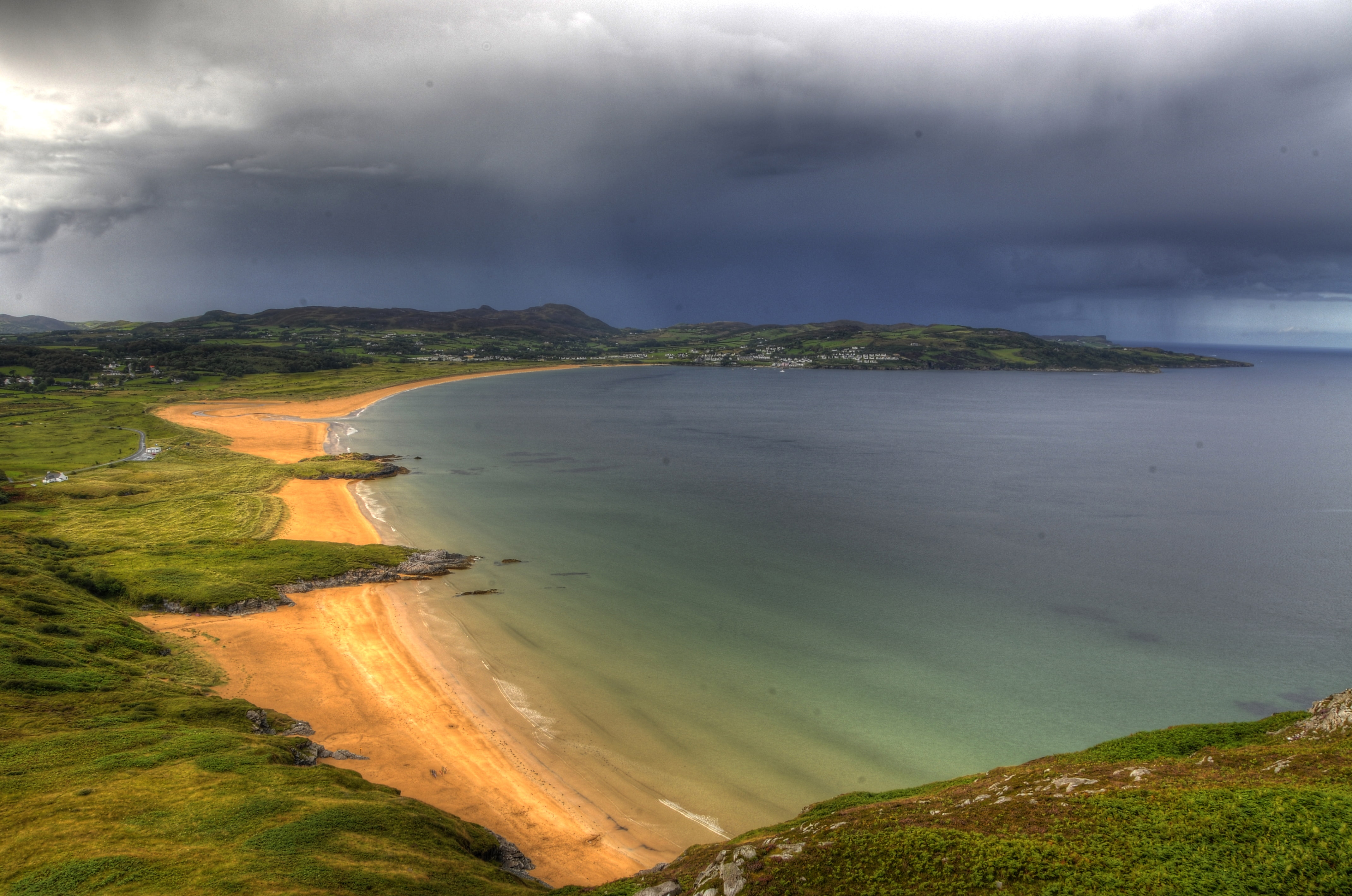 coast, Bay, Ireland, panorama, clouds, 4K, Portsalon, sea, Donegal, HD Wallpaper