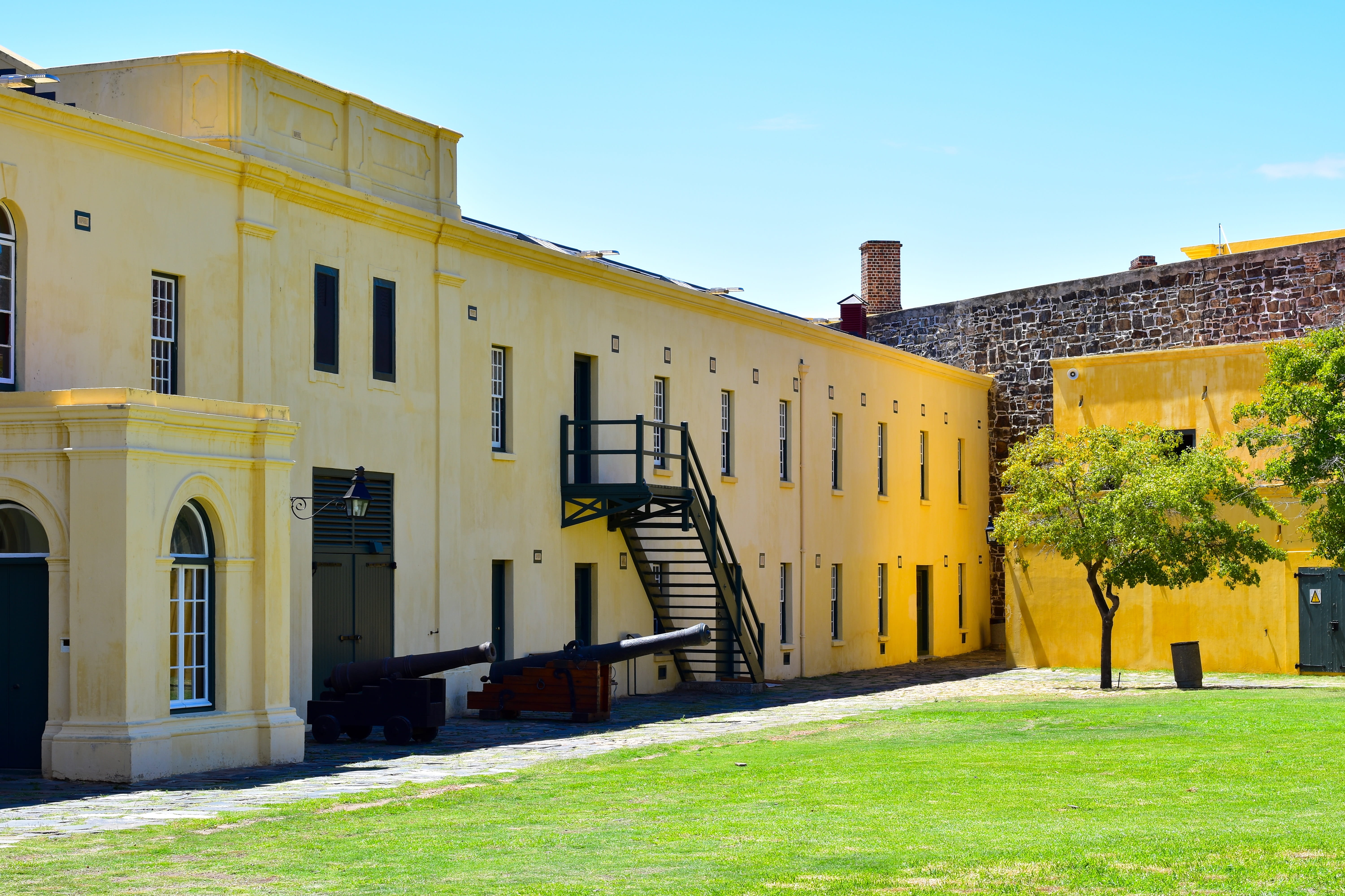 yellow, clear sky, tree, building exterior, grass, door, plant, travel, 1679, entrance, green color, window, building, day, 5K, residential district, no people, HD Wallpaper