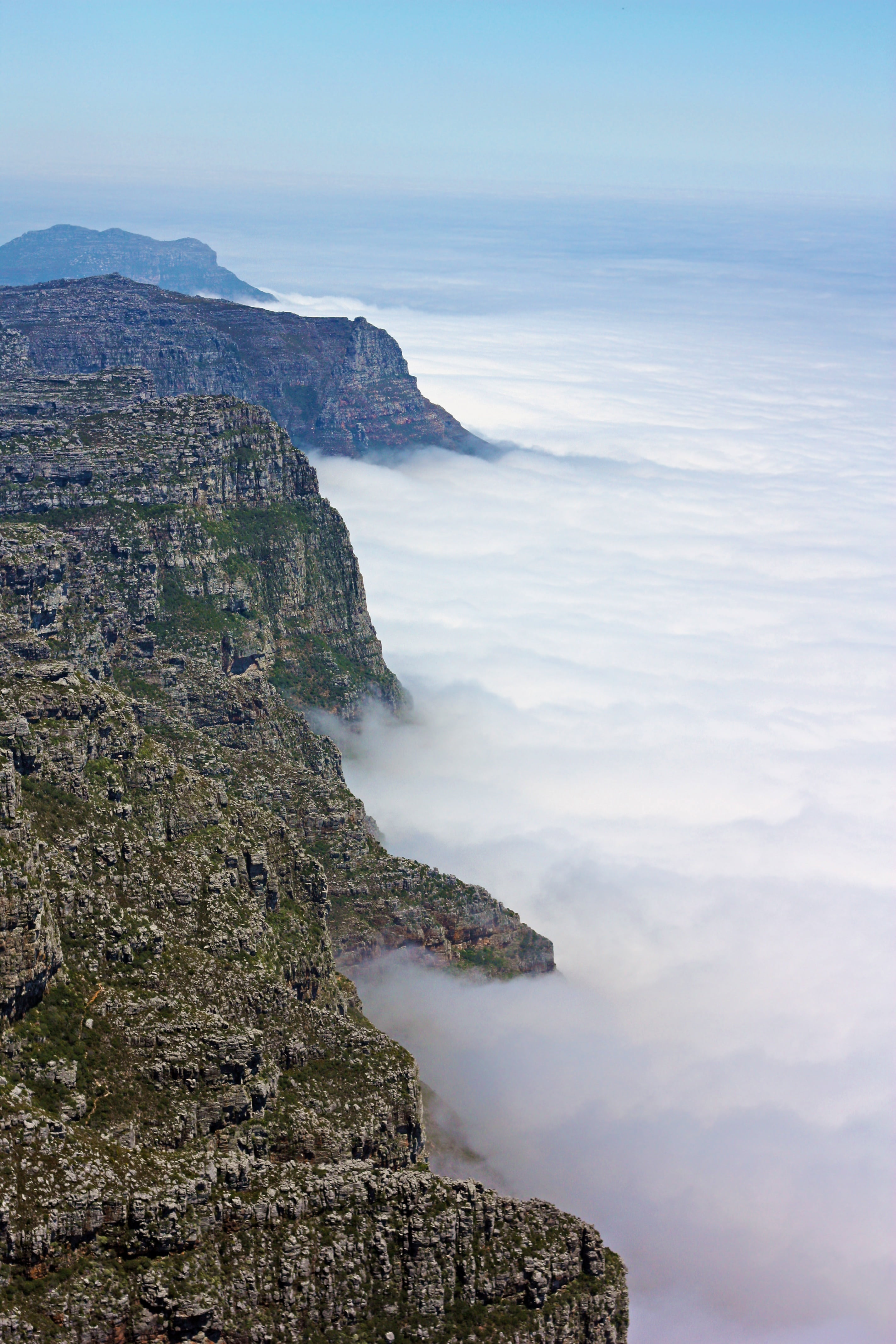 vista, cloud, cliff, 4K, fog, water, cape of good hope, table mountain, landscape, south africa, blue sky, blue, tranquil scene, capetown, rock, campaign, Phone HD Wallpaper