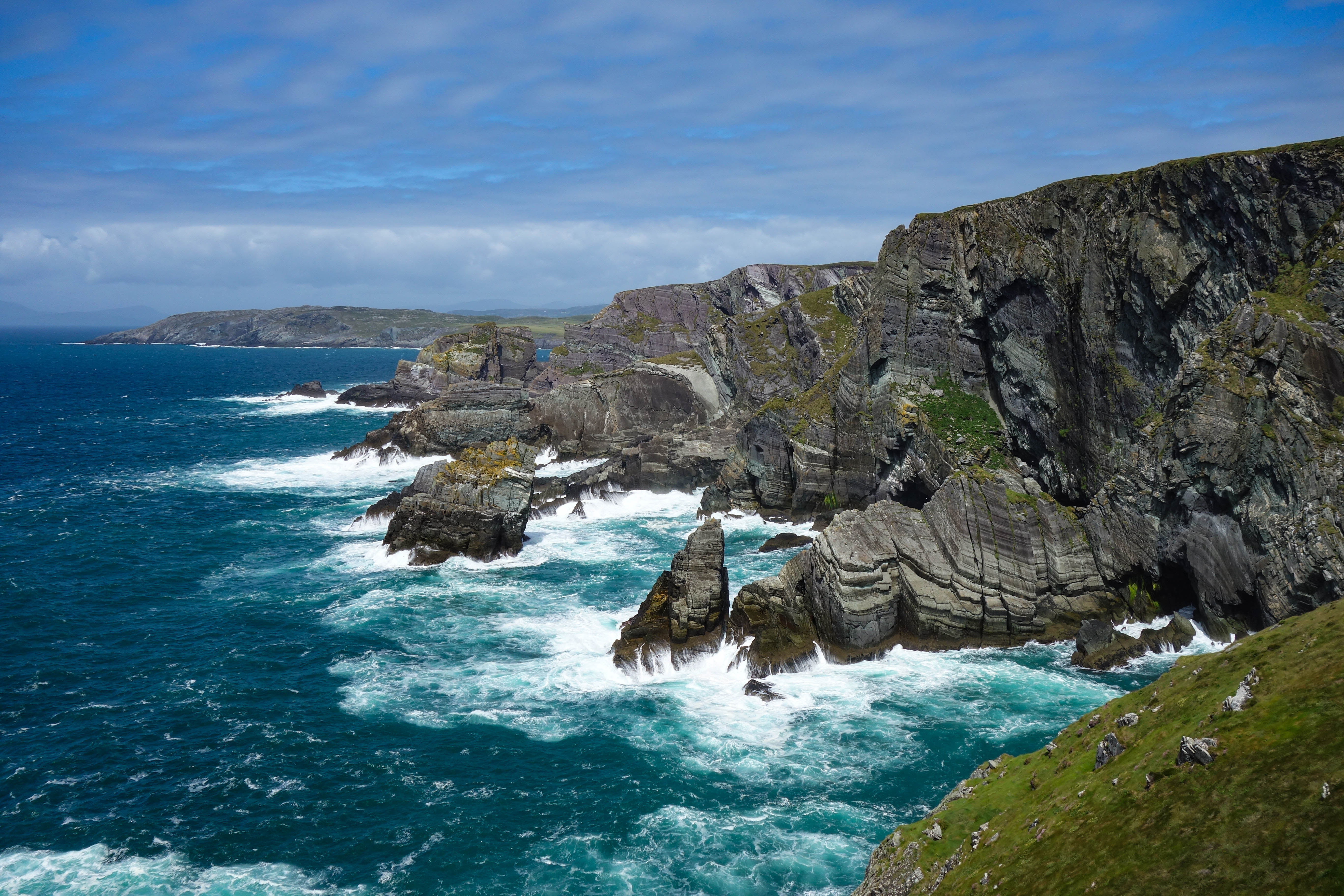 rough, Explored, beach, daytime, formation, cork  ireland, waves, photo, headland, rock formation, rock - Object, Mizen Head, landscape, cliff, cliffs, HD Wallpaper