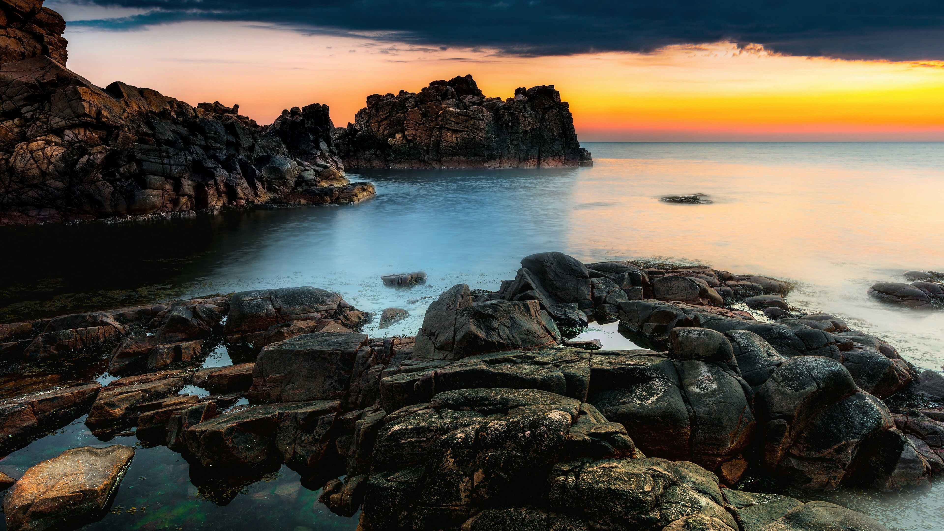 hovs hallar nature reserve, beach, shore, beauty in nature, water, rock, horizon over water, no people, motion, hovs hallar, ocean, outdoors, bastad, cloud - sky, HD Wallpaper