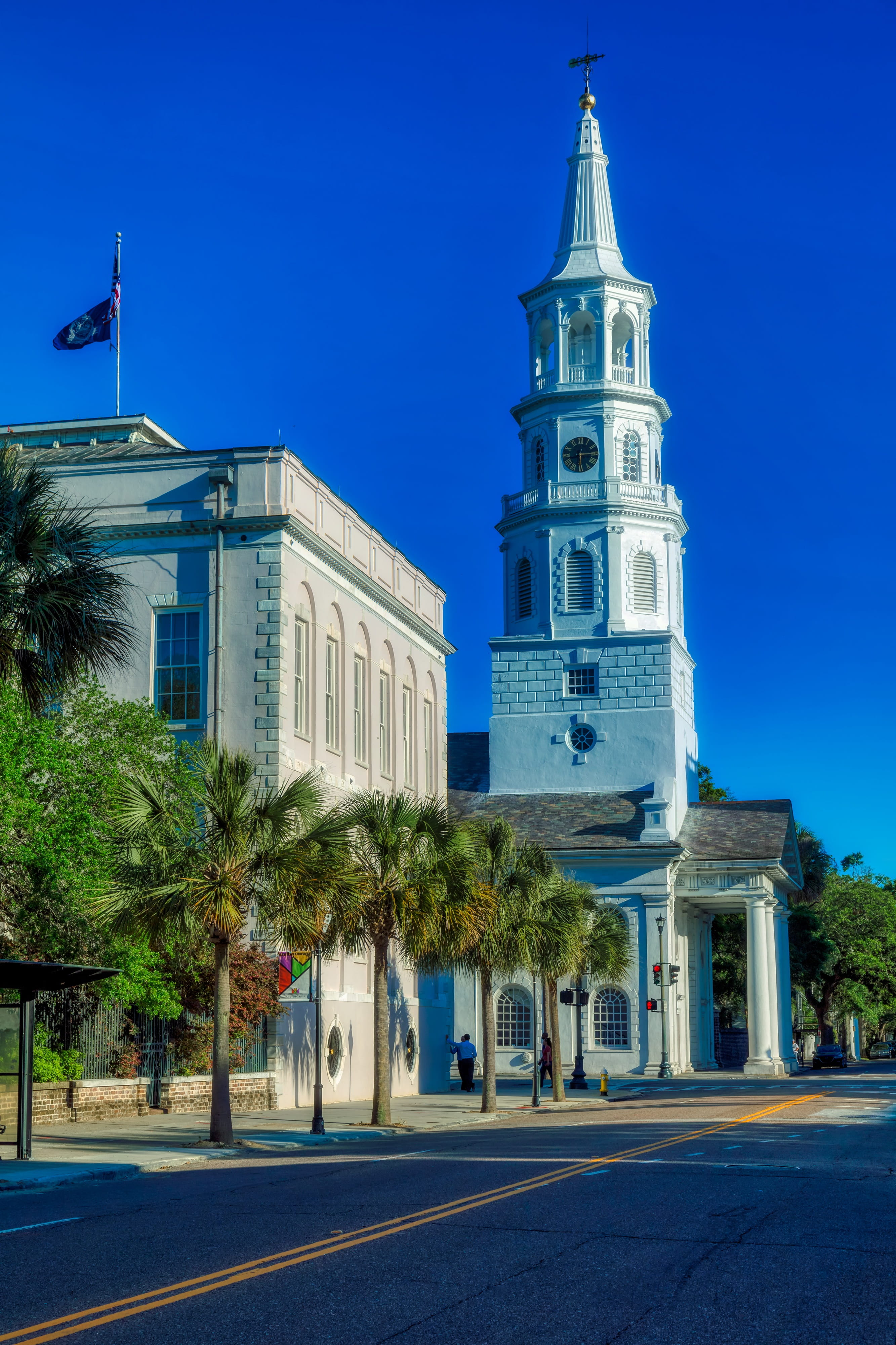 palms, hdr, historic, religion, faith, architecture, st, road, belief, america, south carolina, nature, urban, blue, street, 4K, christianity, michaels, Phone HD Wallpaper