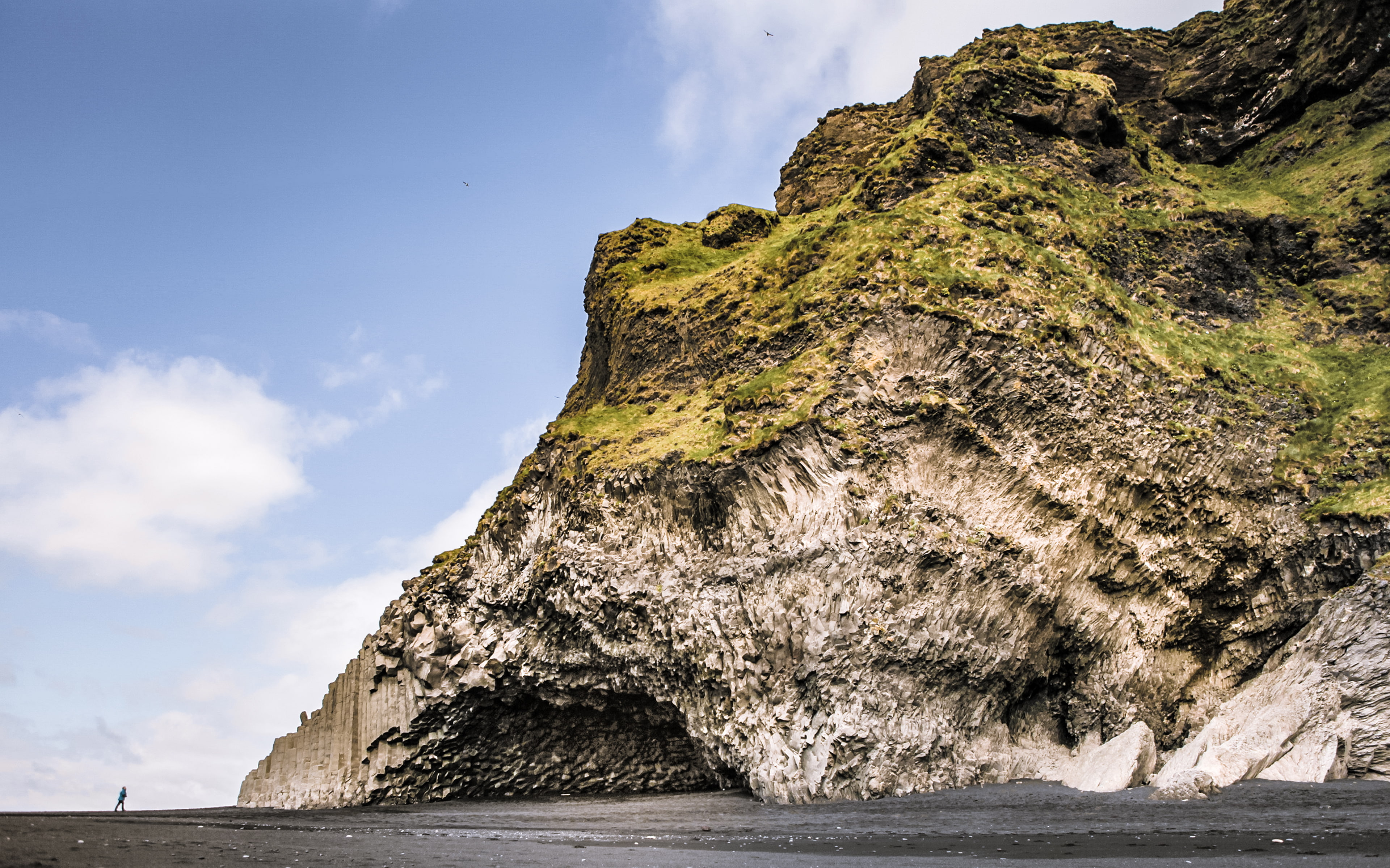 costal, rock, rock formation, dyrholaey, solid, landscape, low angle view, tranquility, caves, sea, beauty in nature, idyllic, 4K, stack rock, formation, HD Wallpaper