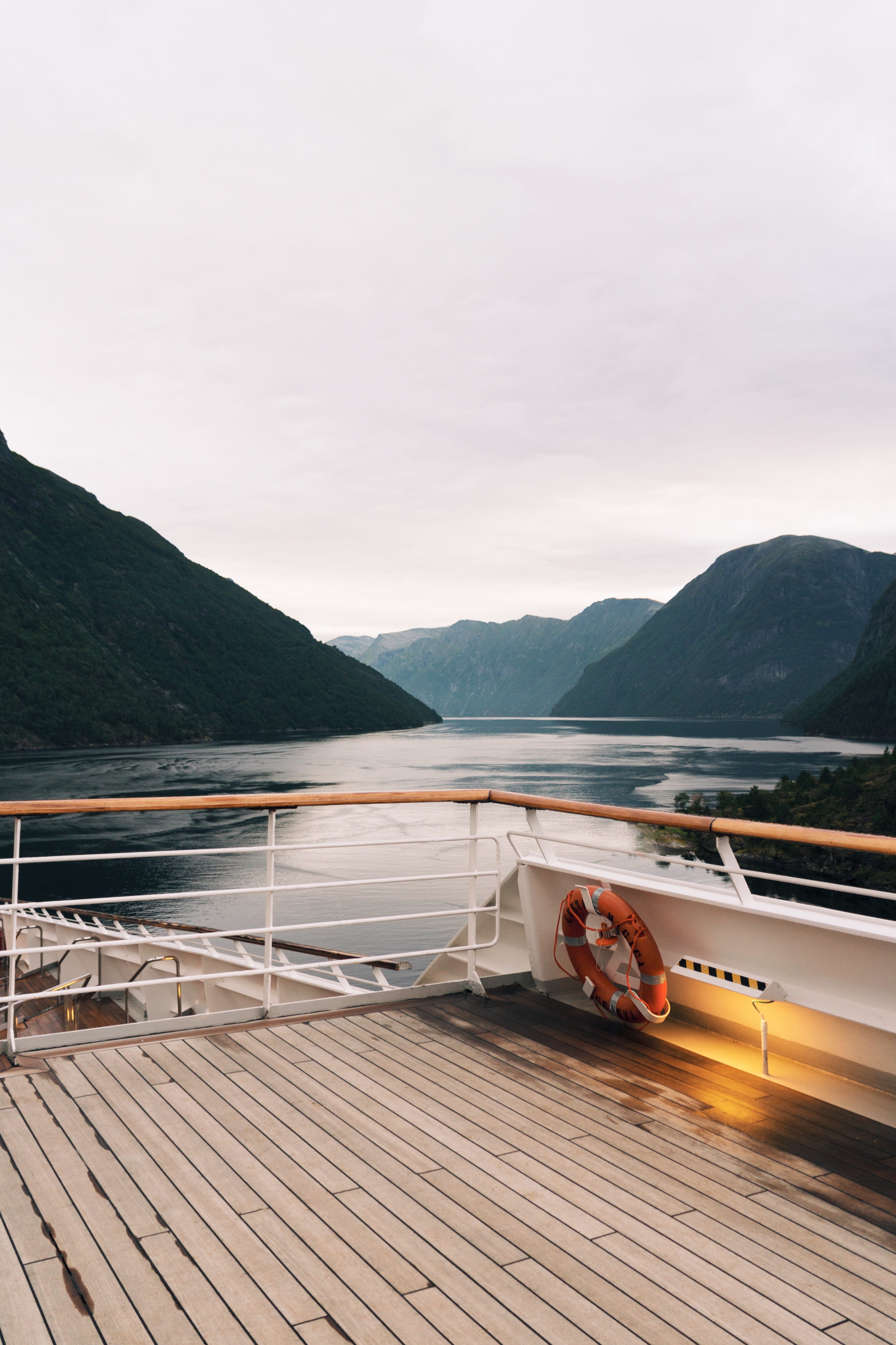transportation, lifeboat, scenics - nature, beauty in nature, railing, fjords, mountain, non-urban scene, tranquility, 5K, nautical vessel, no people, Phone HD Wallpaper