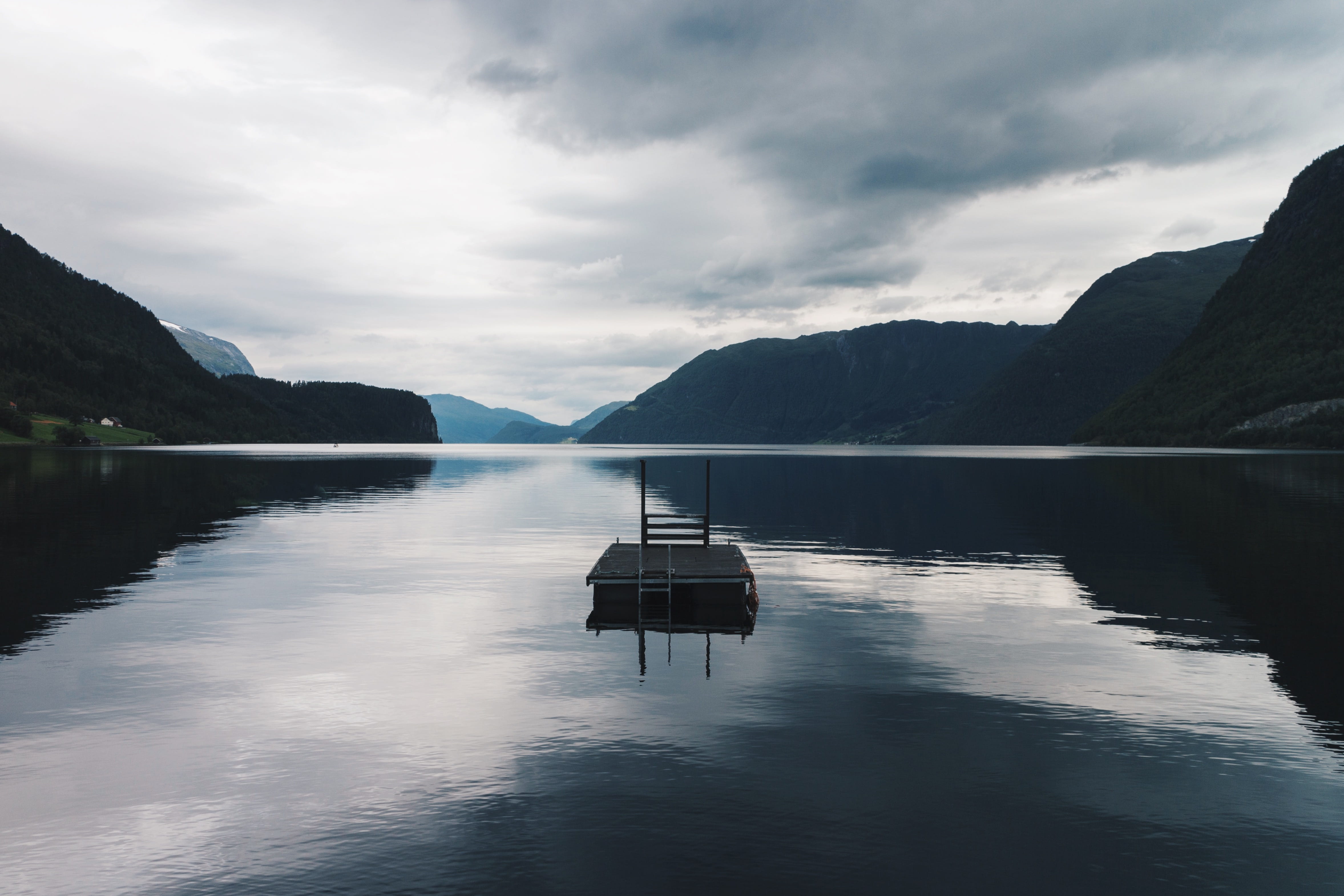 drone, water, ocean, cloud - sky, waterfront, idyllic, norway, vegetation, beauty in nature, non-urban scene, day, fjord, mountain, lake, sea, 4K, scenics - nature, HD Wallpaper
