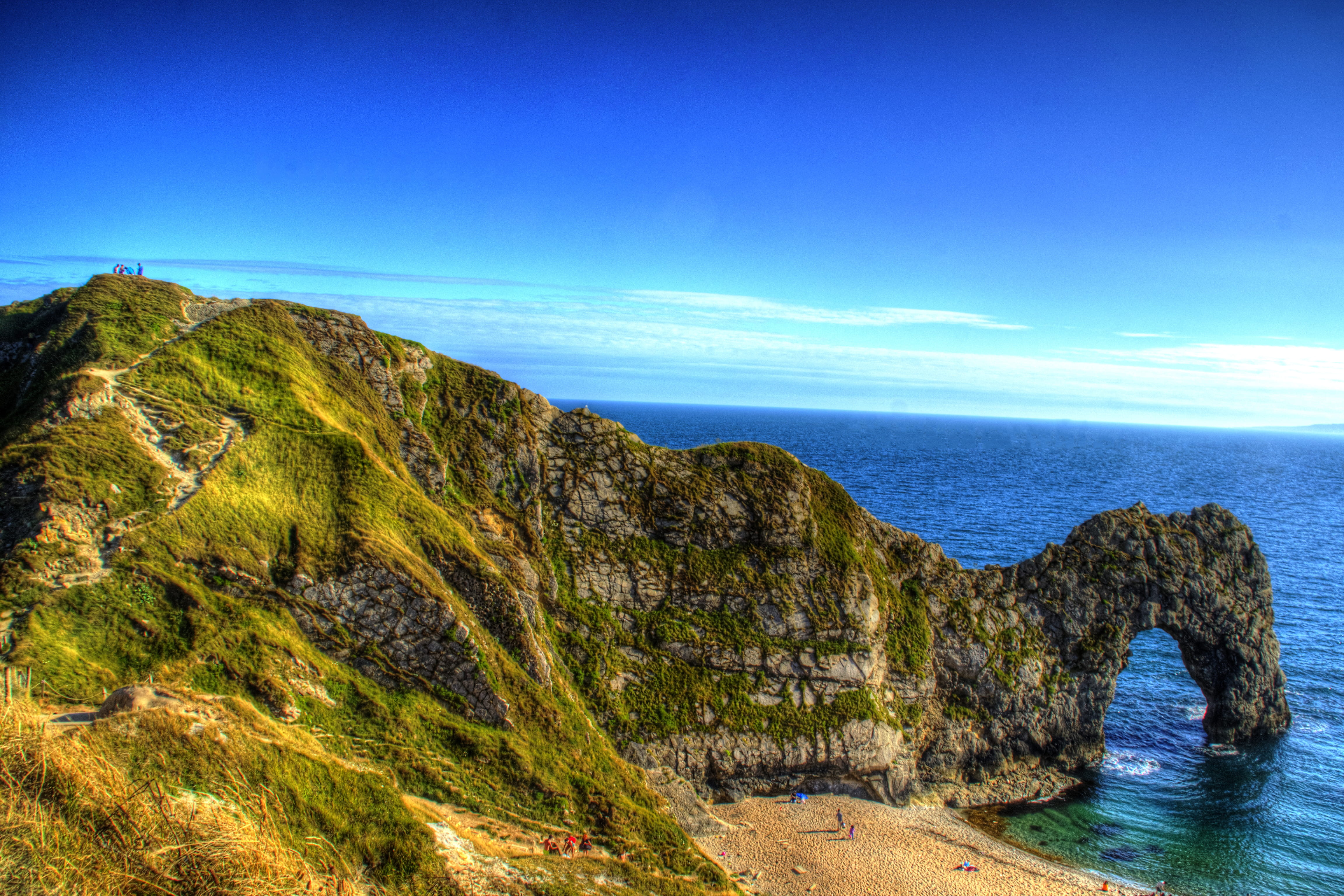 blue, 4K, travel, beauty in nature, west lulworth, rocks, cliff, summer, durdle door, coast, cove, united kingdom, horizon, no people, sea, horizon over water, HD Wallpaper