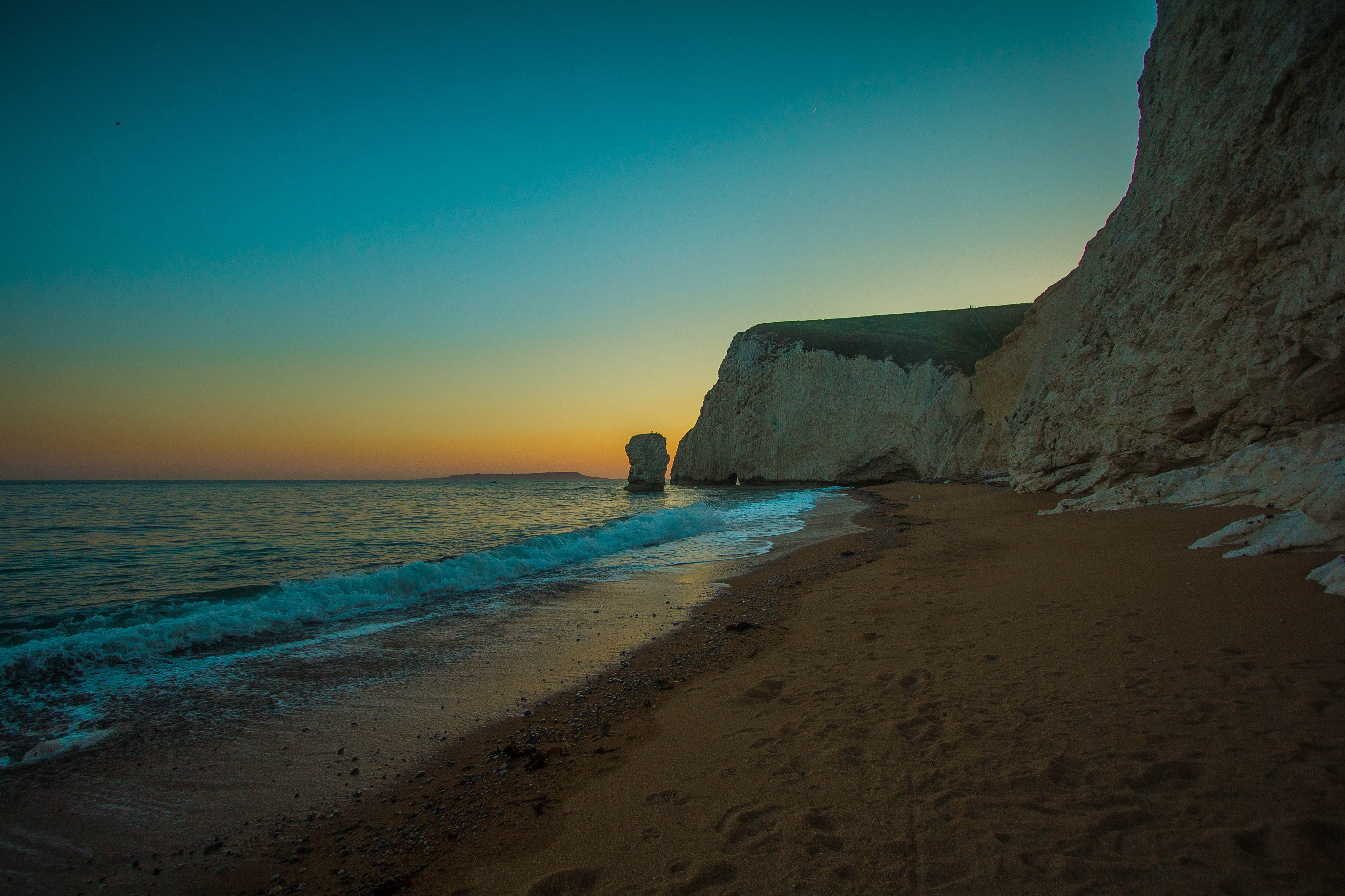 outdoors, rock - object, ocean, tranquility, golden, scenics - nature, horizon, sand, seashore, limestone arch, the ocean, cave, sea, rock formation, sky, HD Wallpaper
