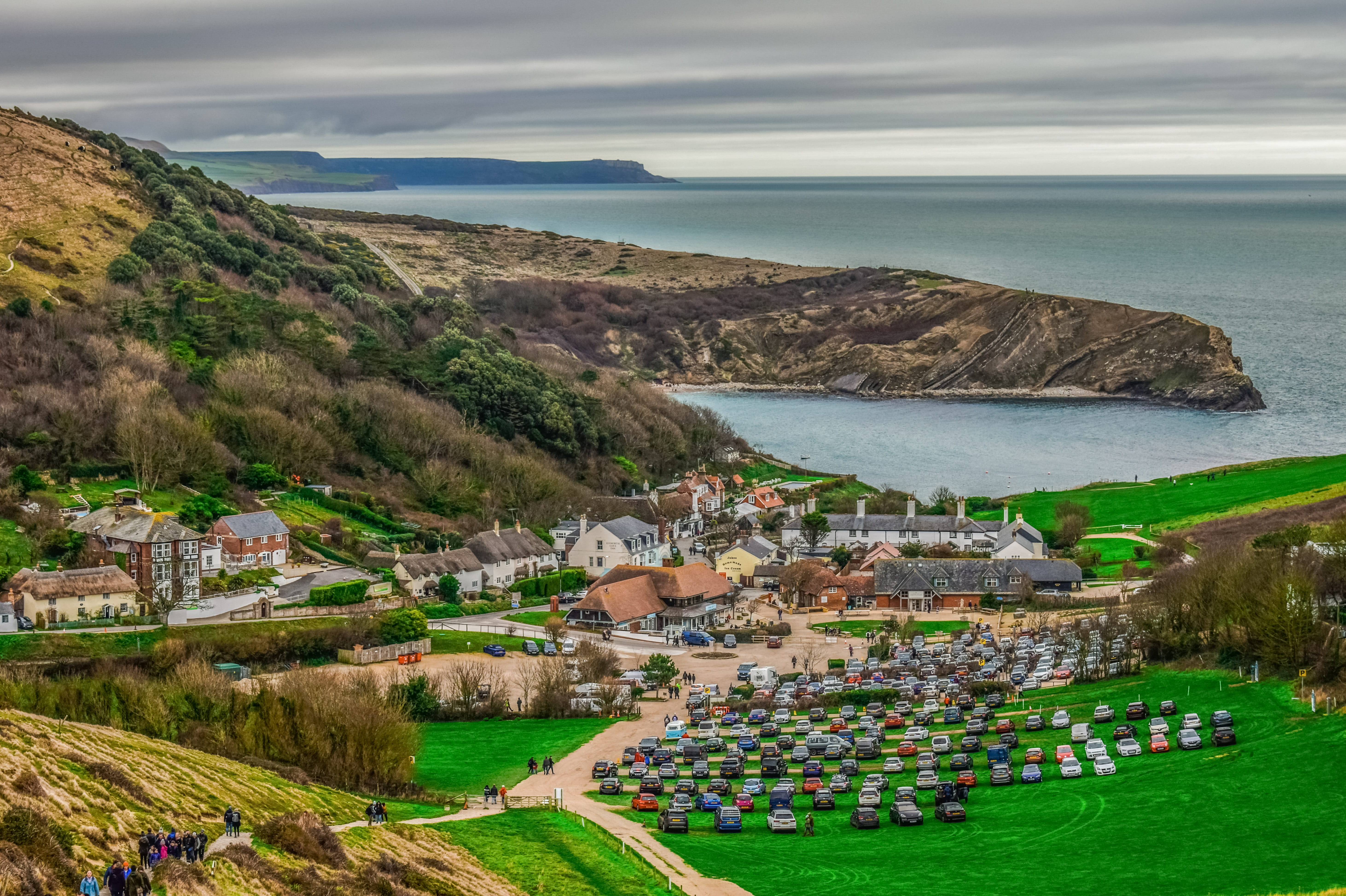 nature, united kingdom, buildings, tourism, mountain, dorset, high angle view, beauty in nature, building, built structure, england, 5K, plant, architecture, HD Wallpaper