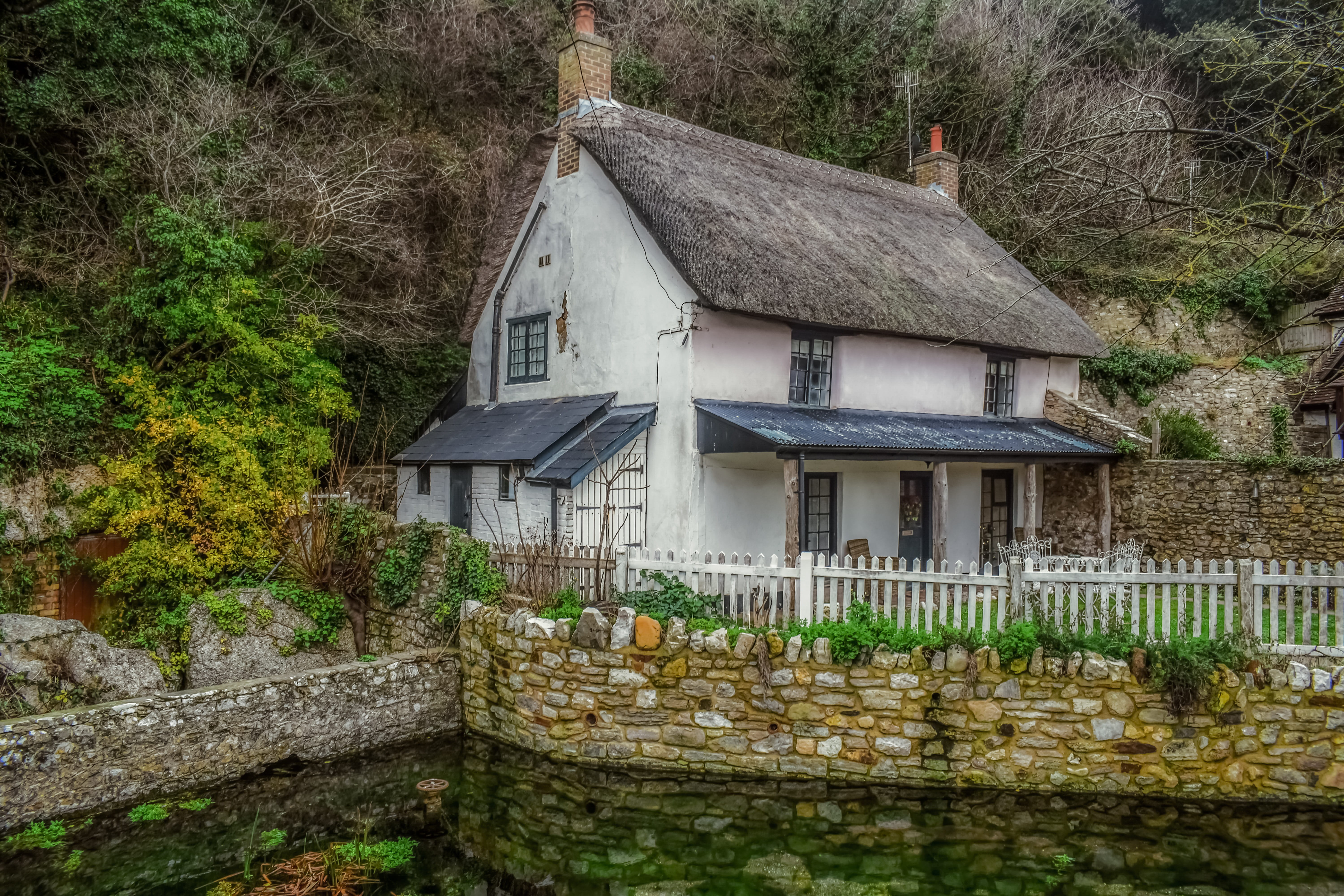 boundary, water, village, plant, house, building, day, dorset, architecture, residential district, pond, garden, no people, built structure, uk, nature, HD Wallpaper