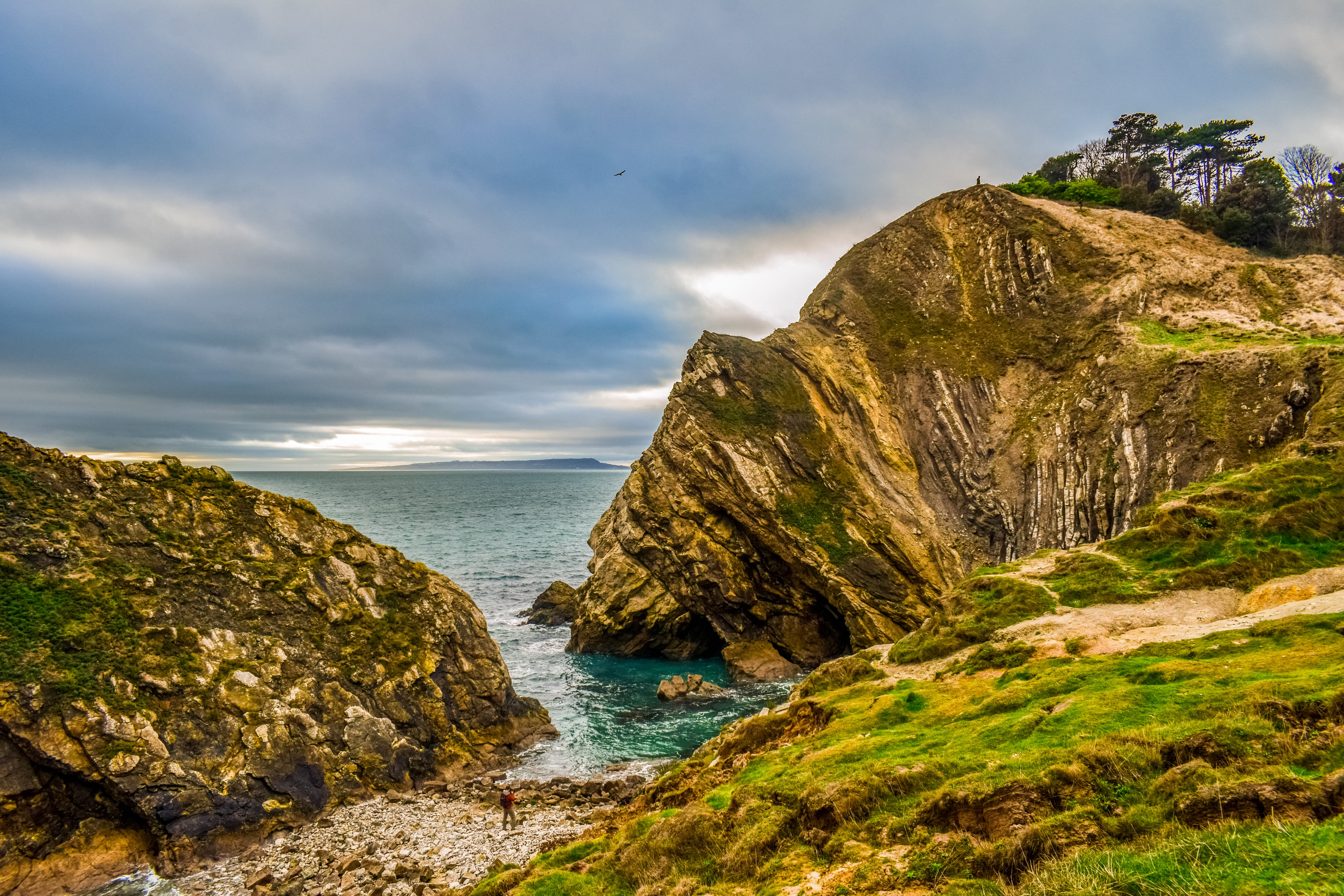 nature, clouds, sea, 5K, uk, day, rock - object, england, rocky coastline, rock, outdoors, solid, land, dorset, sky, ocean, beach, beauty in nature, water, HD Wallpaper