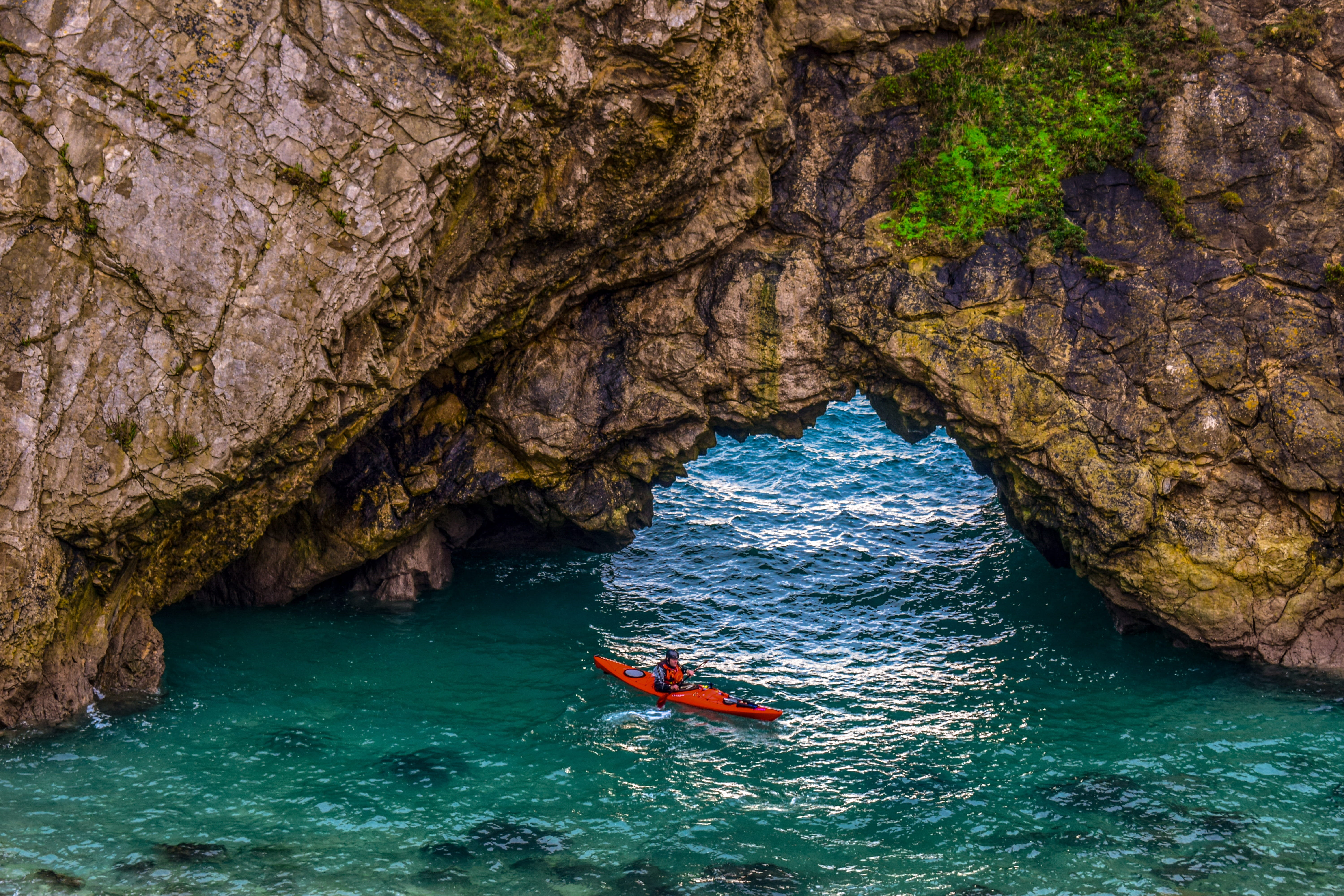 outdoors, cave, beauty in nature, nature, sport, scenics - nature, jurassic coast, uk, adventure, leisure activity, united kingdom, one person, canoe kayak, HD Wallpaper