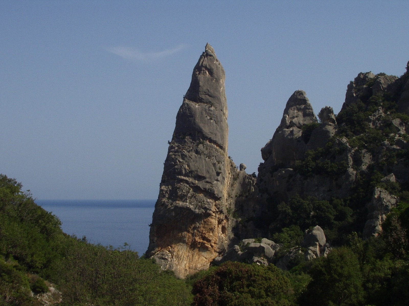 water, nature, climb, solid, rock - object, geology, land, pointed, sardinia, cala goloritze, day, clear sky, eroded, 720P, sea, rock, outdoors, scenics - nature, HD Wallpaper