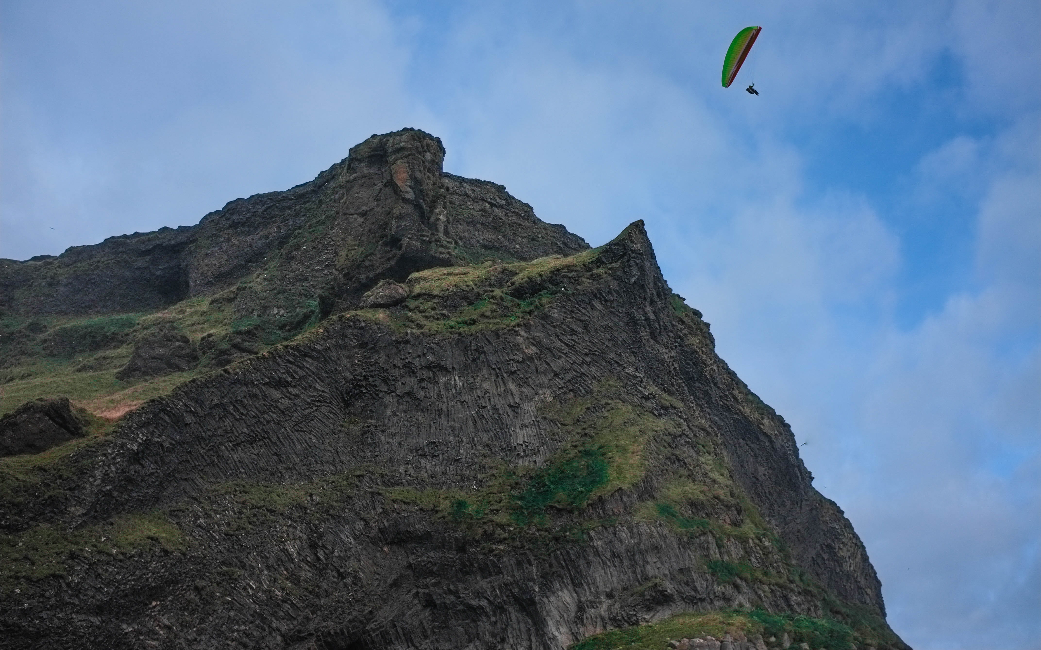 outdoors, reynisfjara, rock, low angle view, tranquility, rock - object, mountain peak, tranquil scene, scenics - nature, leisure activity, nature, mountain range, HD Wallpaper