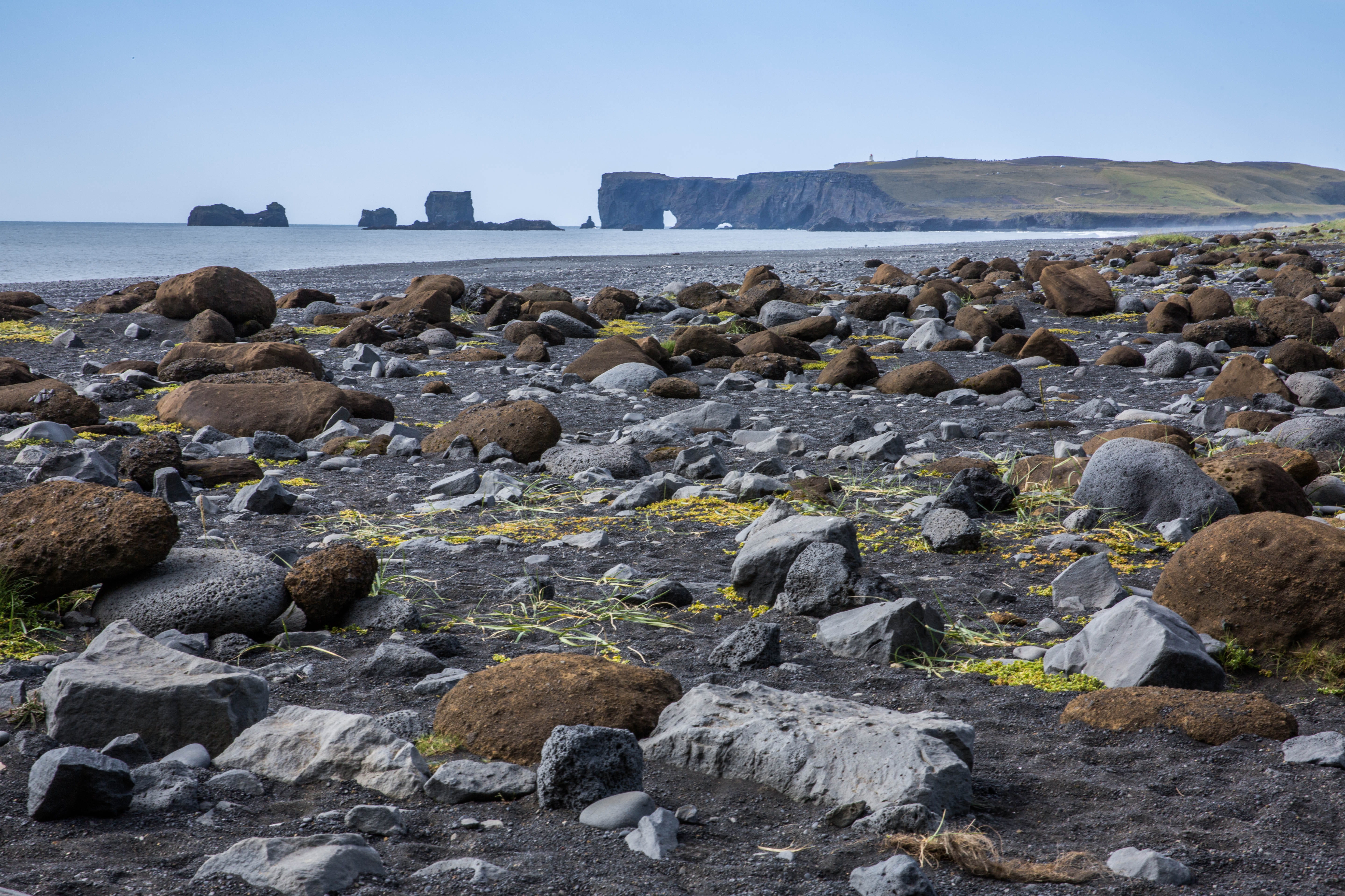 iclenad, 5K, tranquility, rocky coastline, sea, reynisfjara beach, pebble, beauty in nature, beach, nature, architecture, day, rock formation, no people, HD Wallpaper