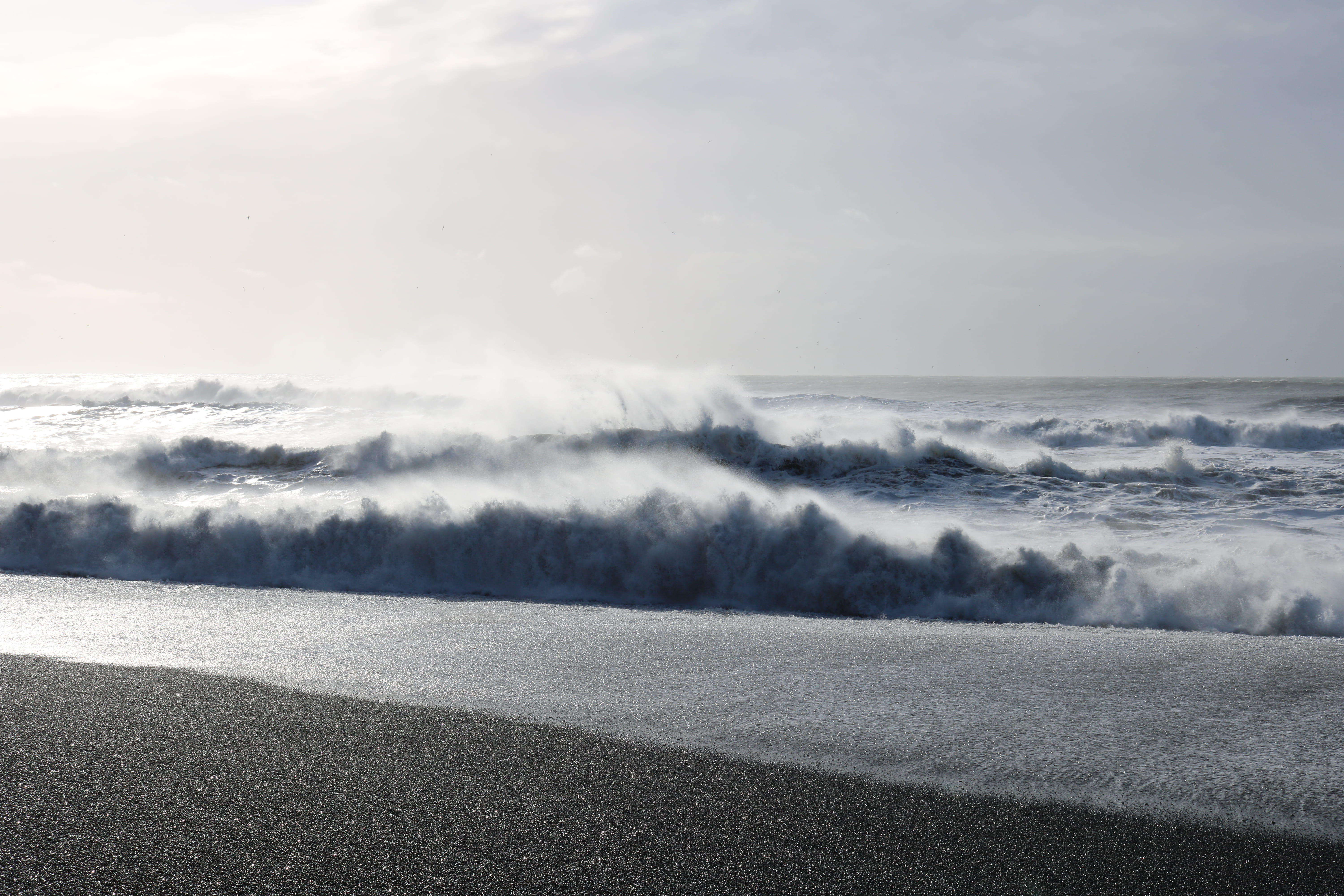 5K, no people, mountain, land, motion, beauty in nature, power in nature, aquatic sport, tarmac, iceland, asphalt, nature, wave, vik, outdoors, ice, scenics - nature, HD Wallpaper