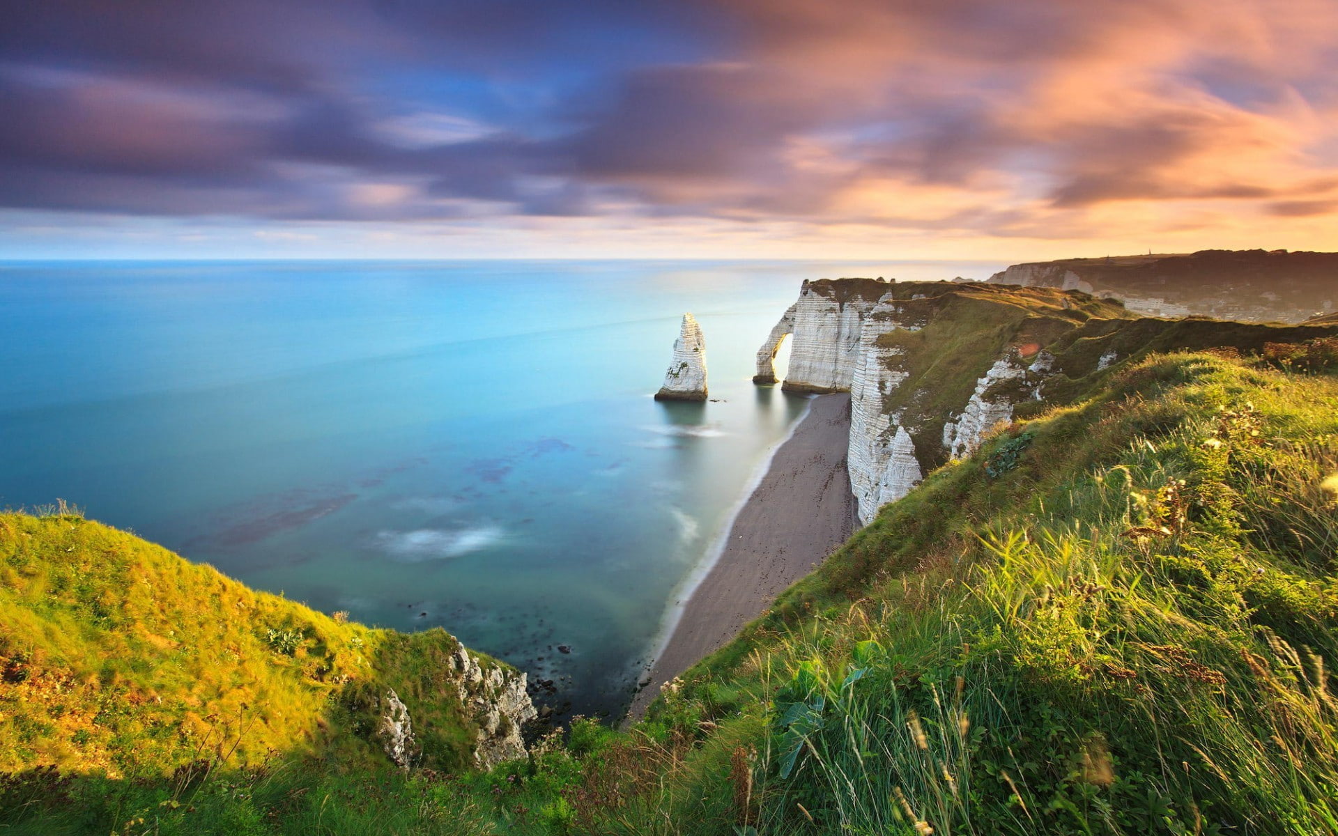 sea, nature, land, coastline, no people, outdoors, tranquil scene, cloud - sky, scenics - nature, non-urban scene, cliff, idyllic, France, beauty in nature, HD Wallpaper