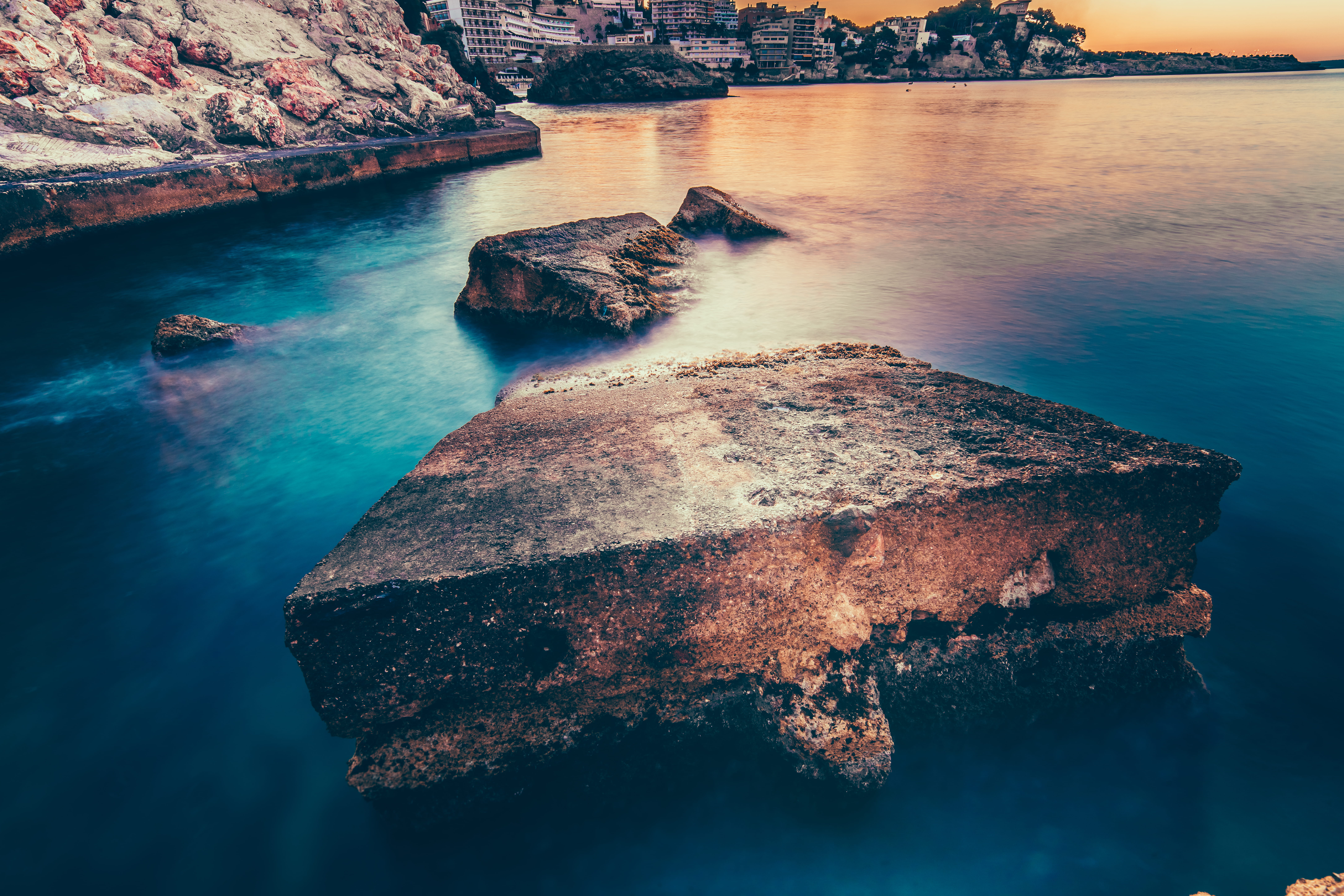 concrete, beauty in nature, rocks, tranquility, no People, solid, landscape, rock formation, brown, 8K, blue, outdoors, famous Place, photo, idyllic, day, HD Wallpaper