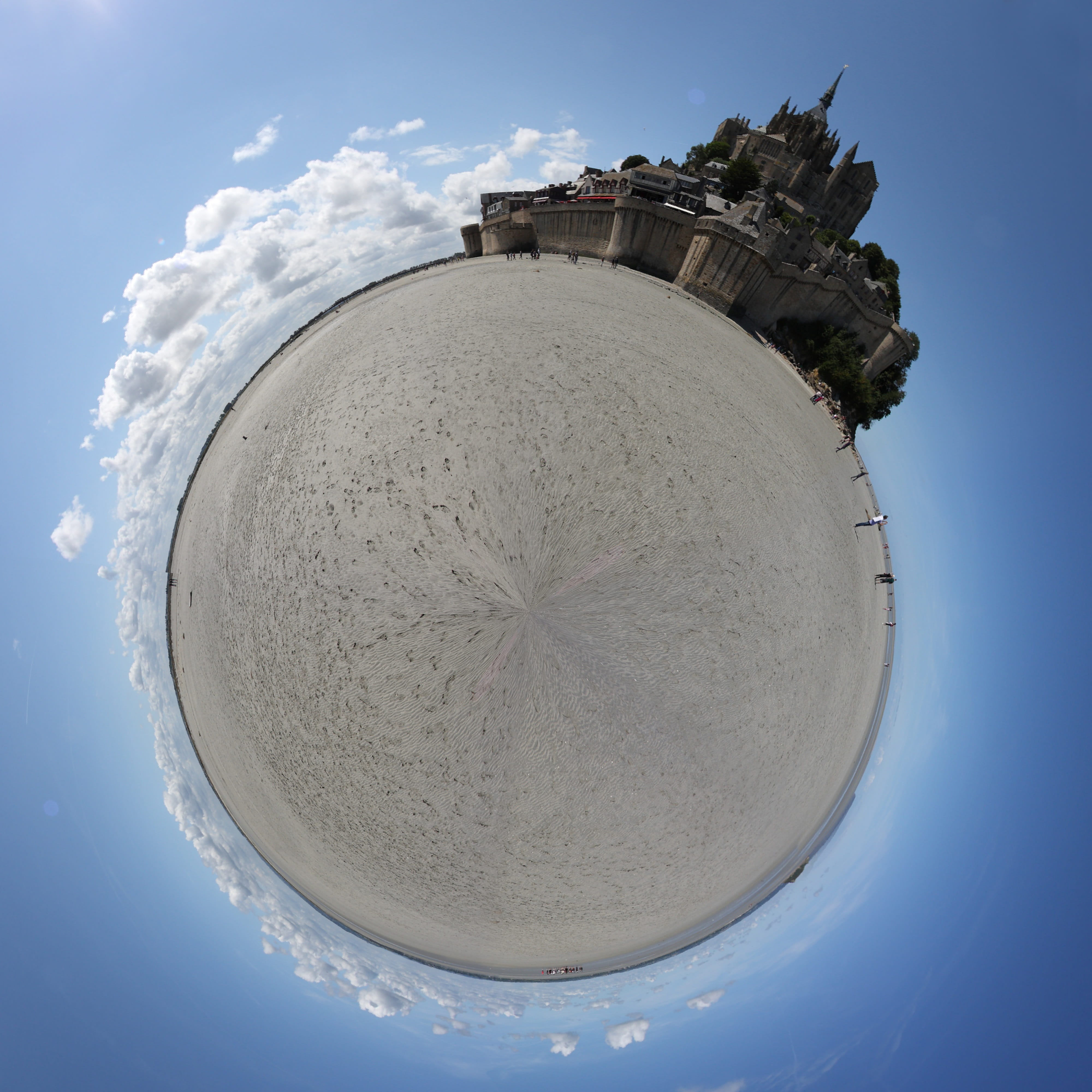 water, architecture, fish-eye lens, circle, normandy, shape, 4K, sea, building, beach, holiday, mont saint-michel, land, day, nature, etretat, no people, Phone HD Wallpaper