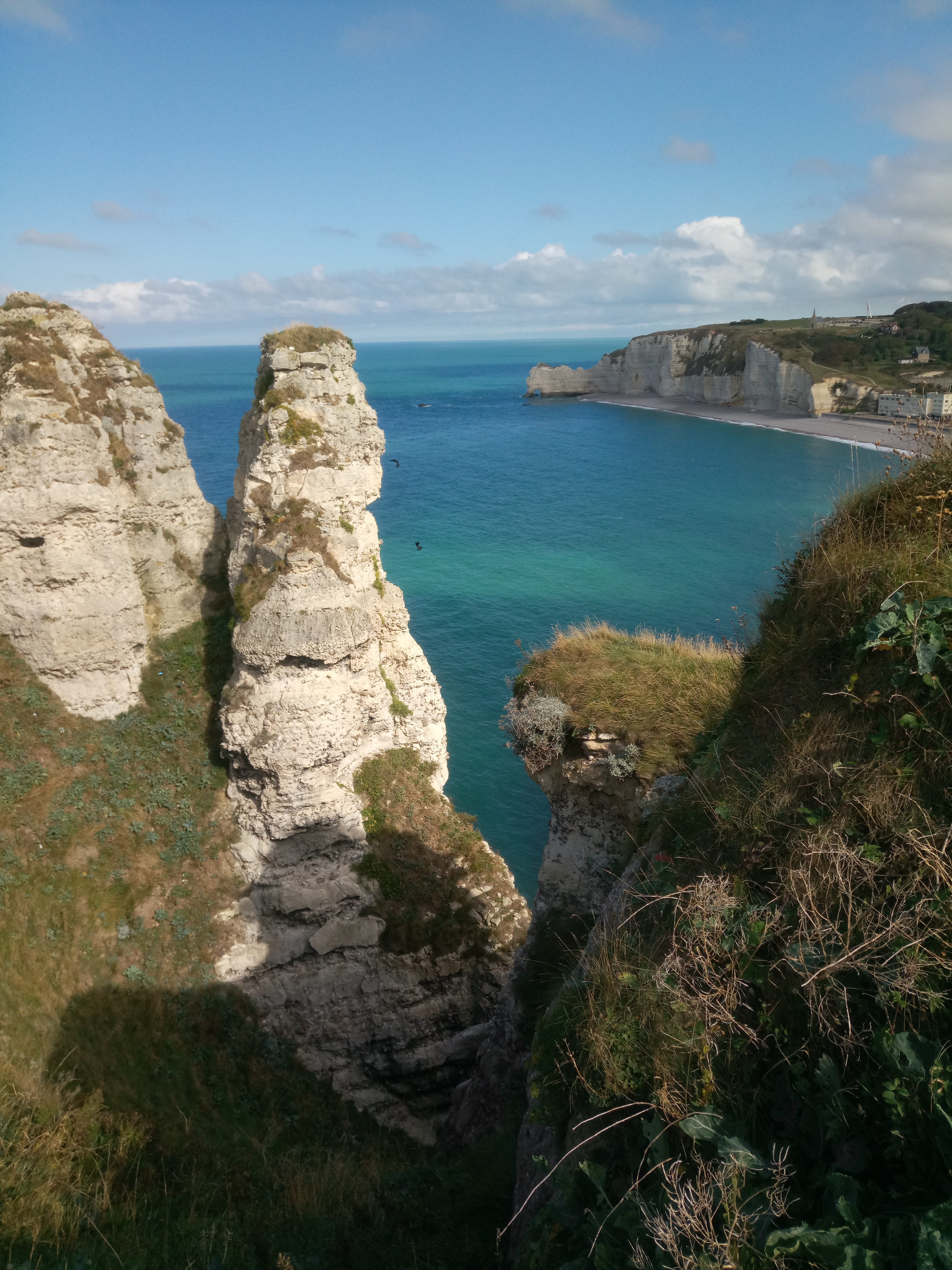 sky, normandy, france, cliff, landscape, cloud - sky, outdoors, plant, nature, beach, blue, cliffs, vacations, solid, scenics - nature, limestone, ocean, Phone HD Wallpaper