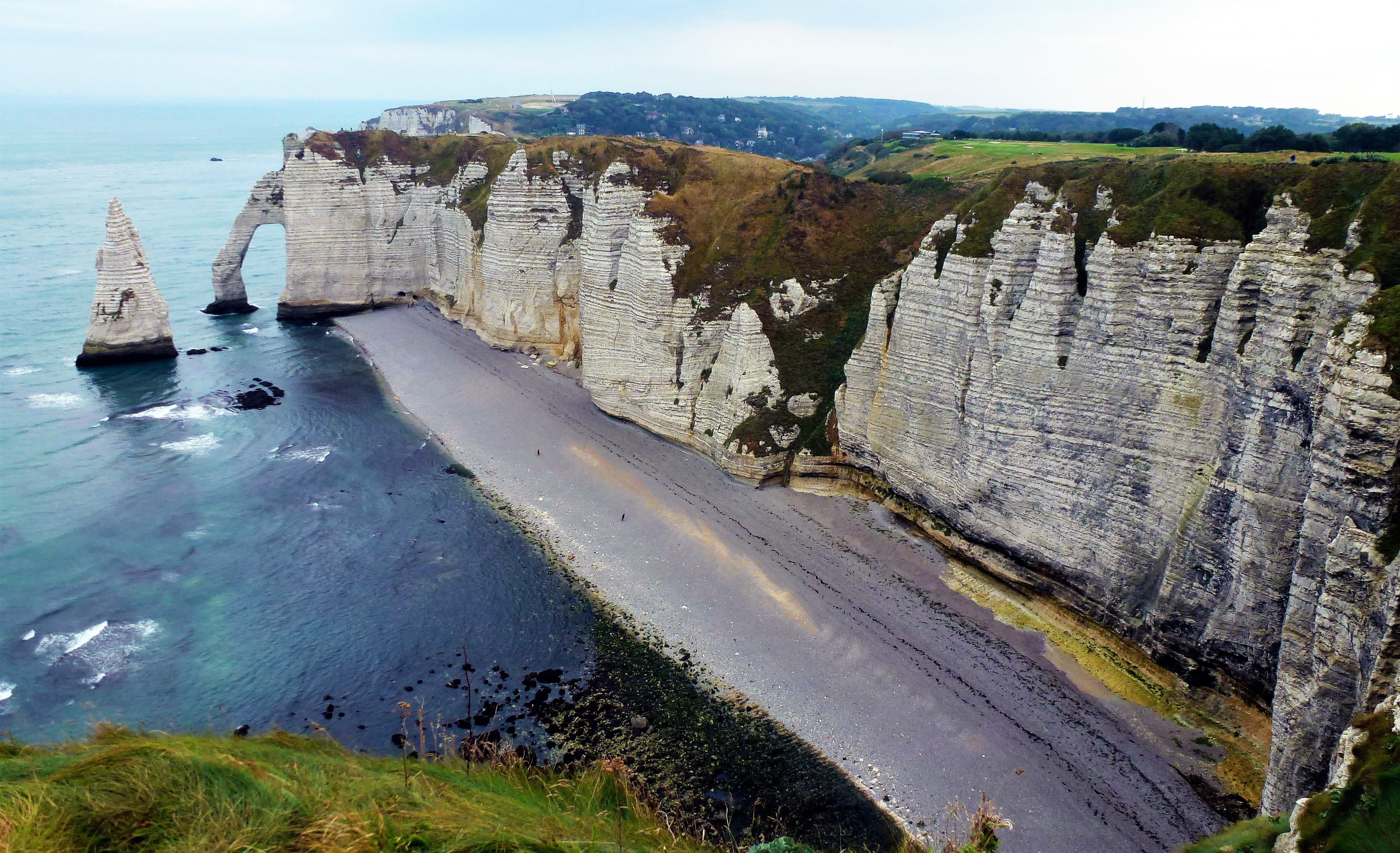 solid, scenics - nature, day, beauty in nature, beach pebble, tranquil scene, outdoors, rock, 4K, body, etretat, sea, near, eroded, travel destinations, HD Wallpaper