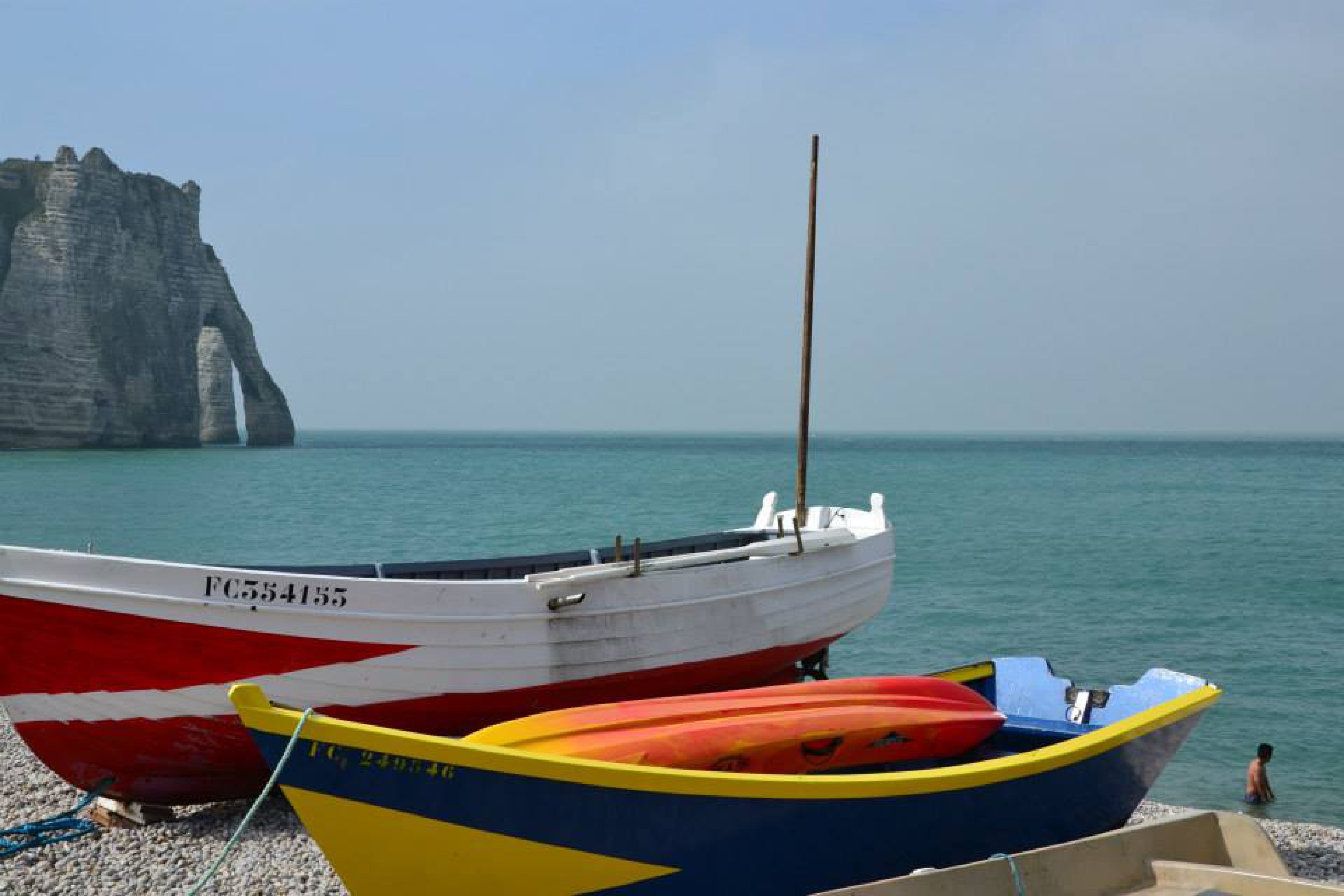 beauty in nature, day, 2K, moored, no people, tranquility, etretat, sky, transportation, outdoors, sailboat, nautical vessel, beach, scenics - nature, HD Wallpaper