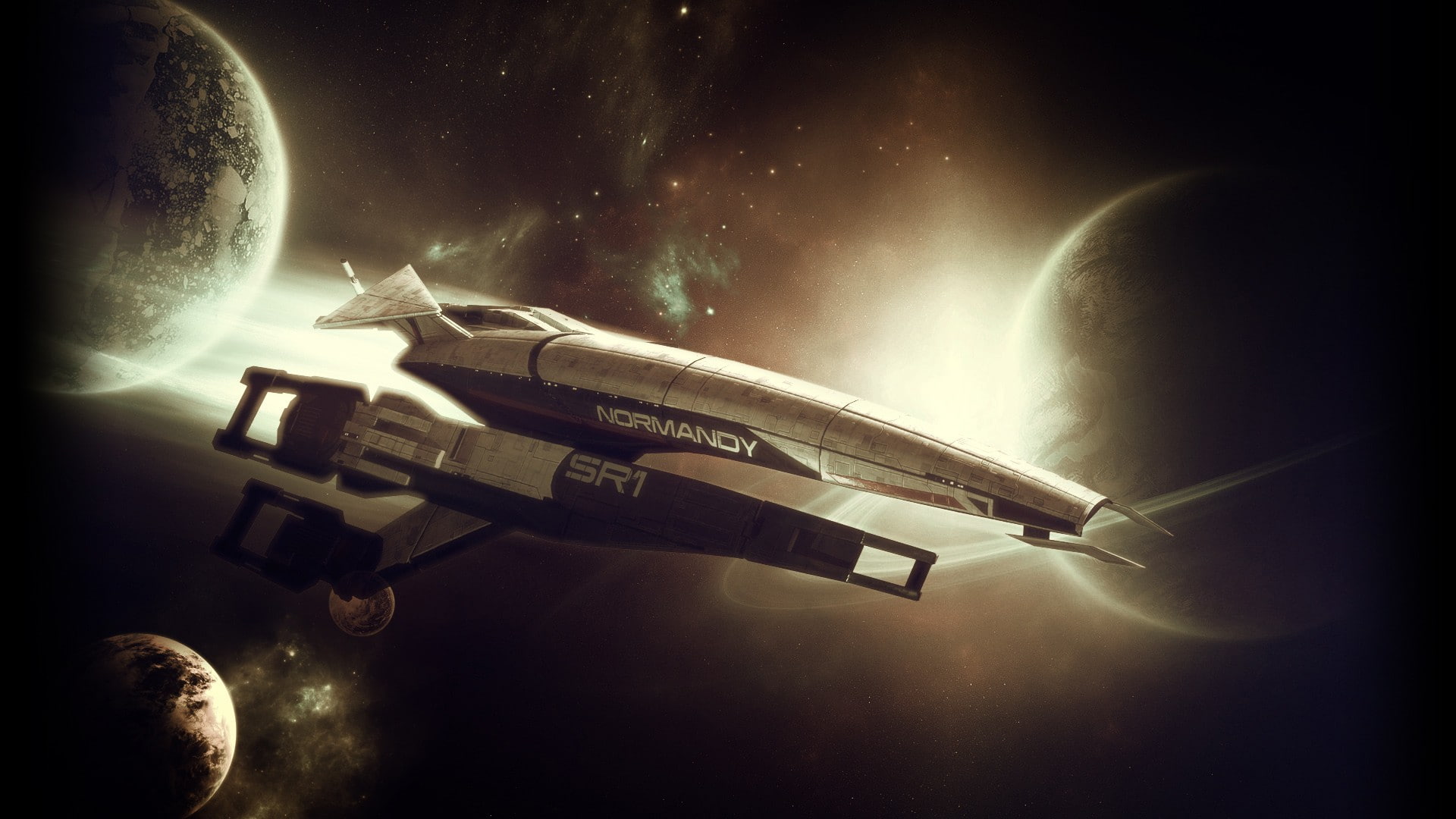 1080P, science fiction, normandy sr-1, artwork, spaceship, video games, Mass Effect, HD Wallpaper