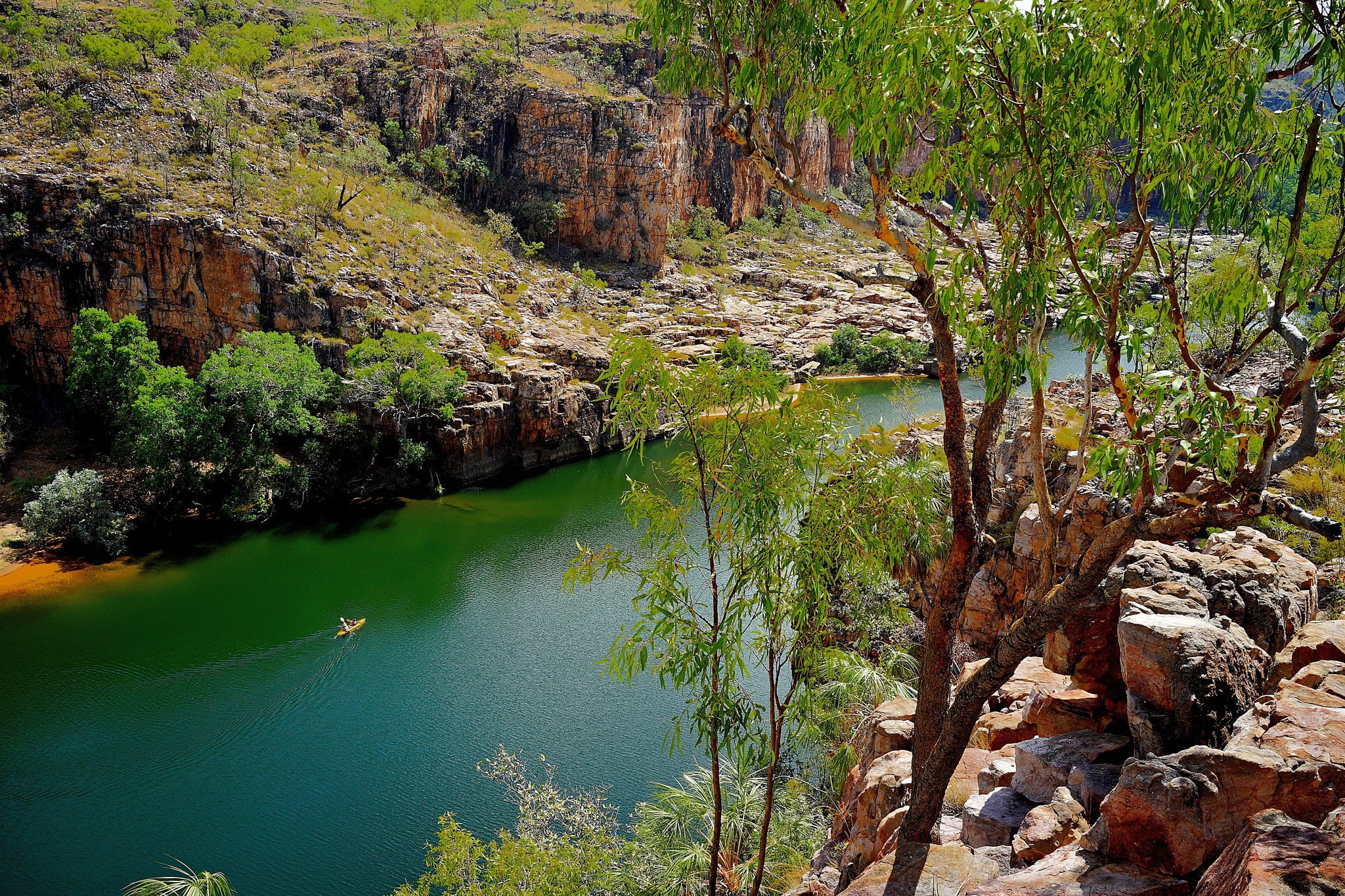 boat, rocks, green, park, 1080P, national, Australia, river, Nitmilek National Park, trees, plant, nitmilek, HD Wallpaper