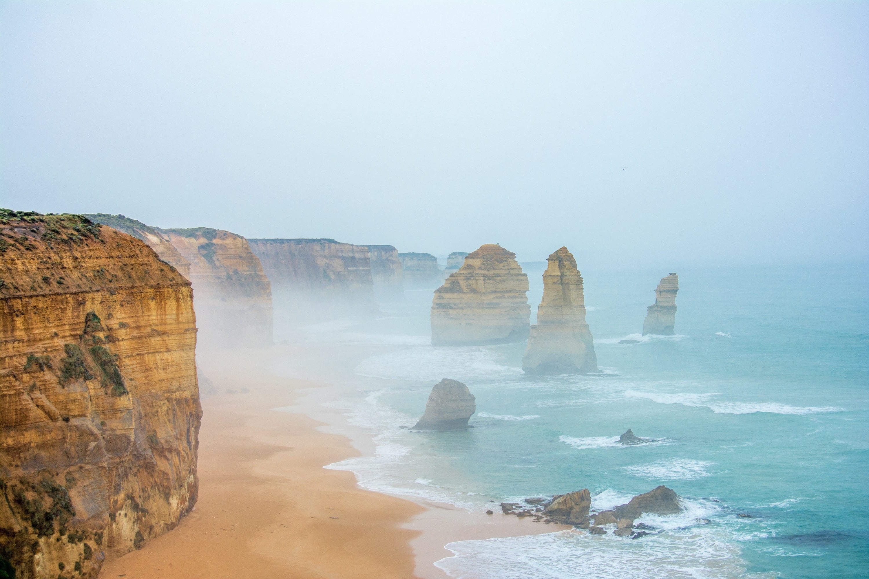 beauty in nature, stack rock, nature, scenics - nature, outdoors, rock - object, solid, land, eroded, no people, rock formation, tranquil scene, fog, tranquility, HD Wallpaper