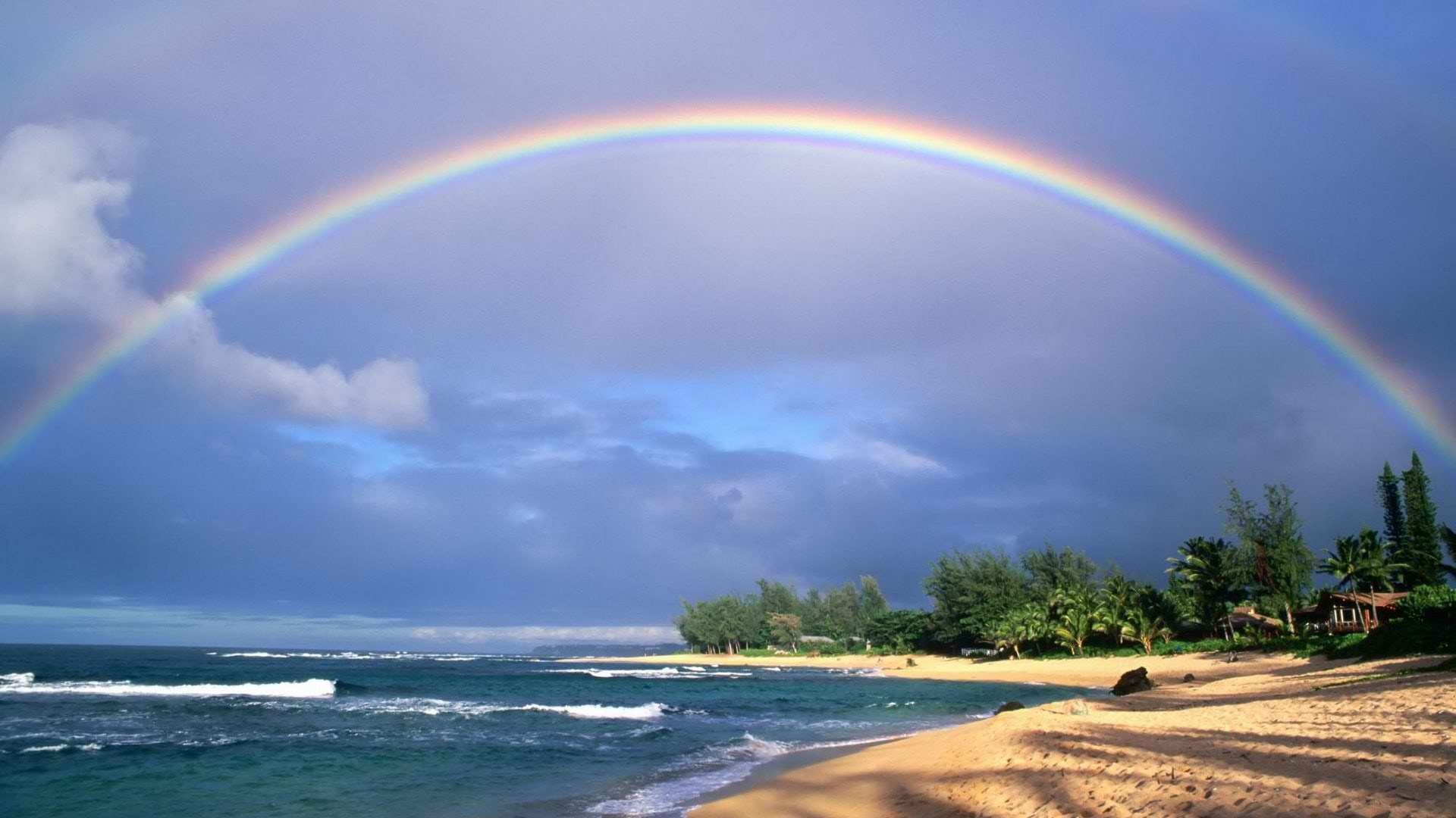 nature, 1080P, beach, hd, ocean, rainbow, HD Wallpaper