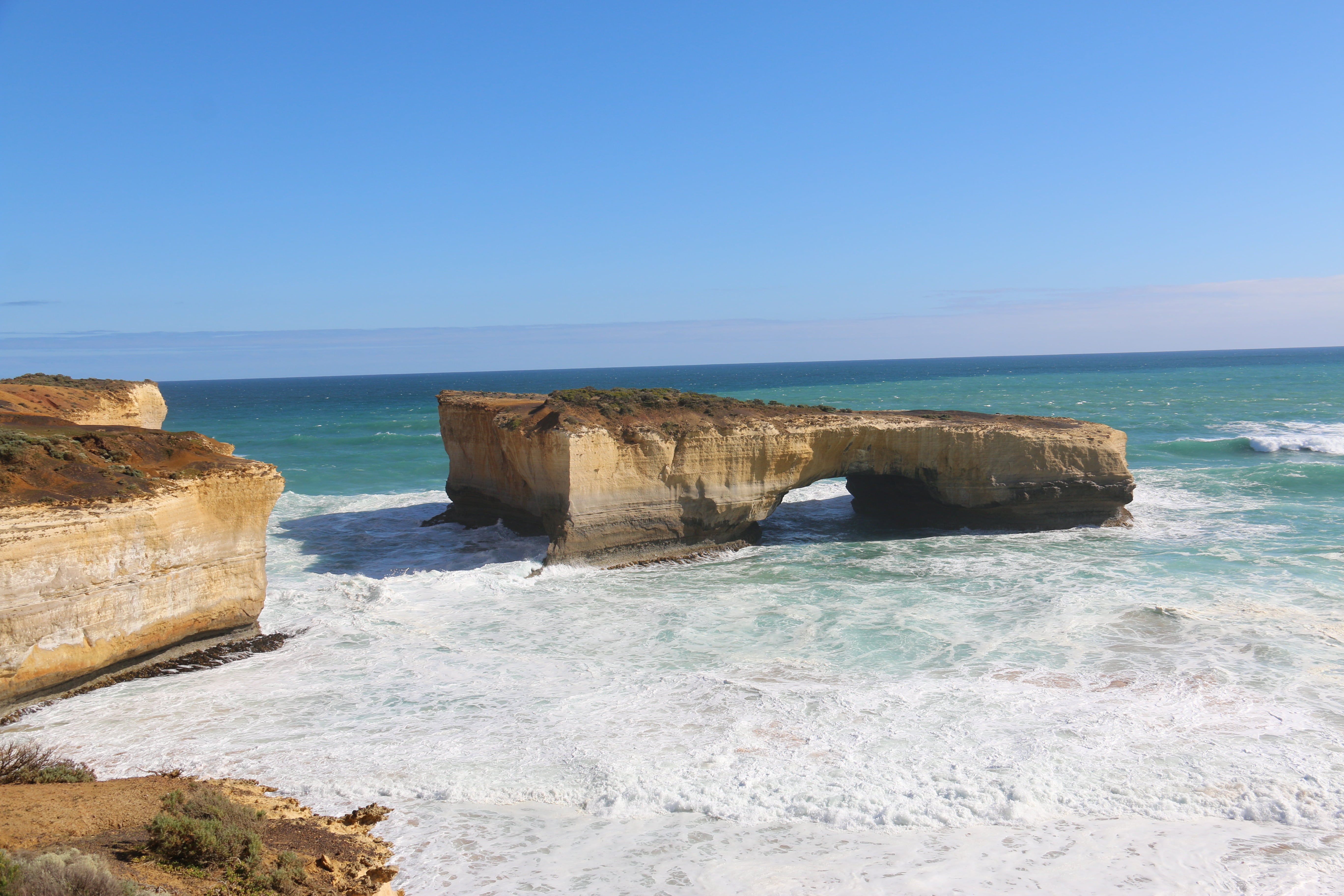 eroded, island archway, day, travel, no people, great ocean road, scenics - nature, clear sky, australia, port melbourne, horizon, land, outdoors, rock - object, HD Wallpaper