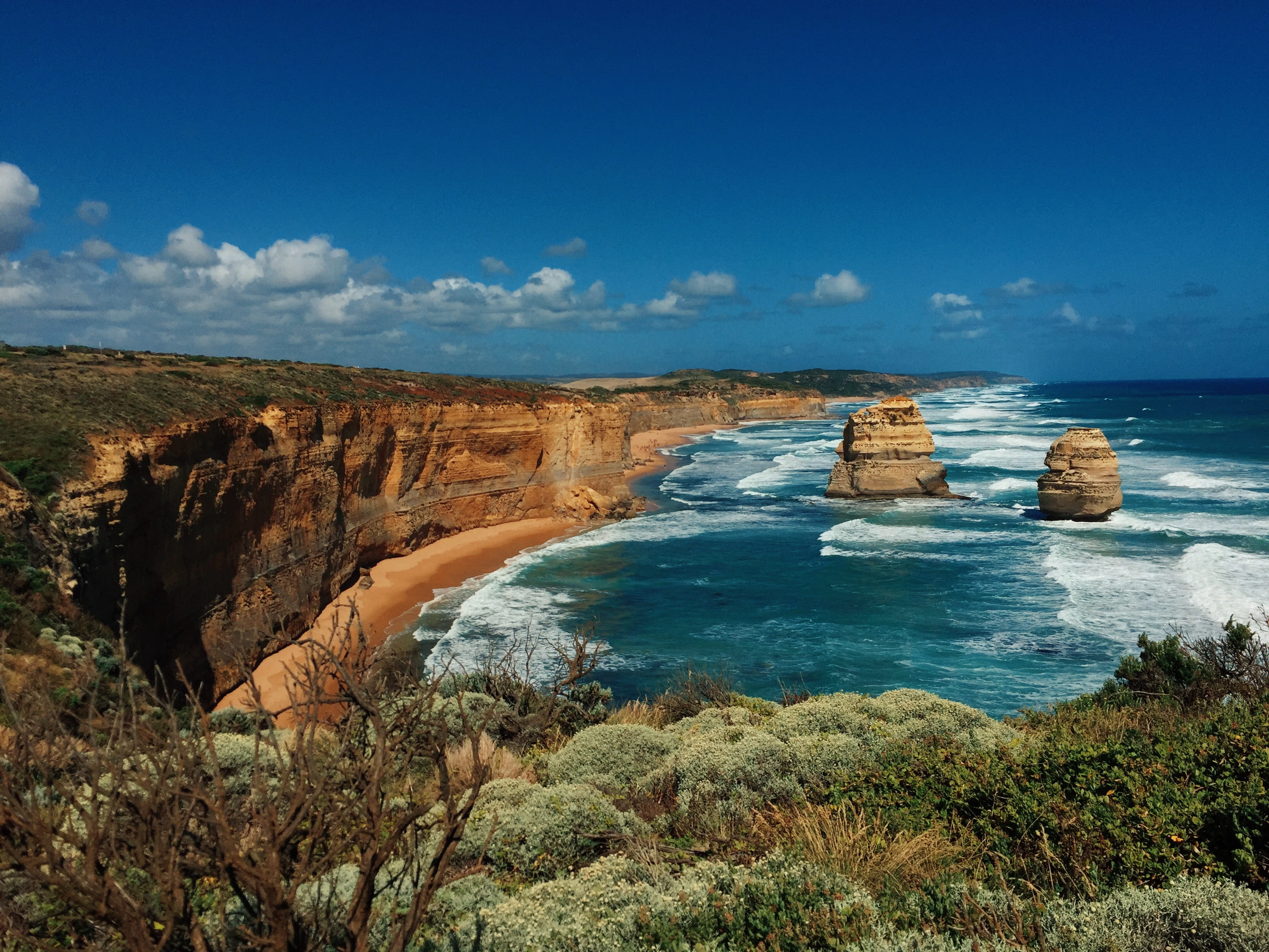 rock - object, rock formation, idyllic, solid, sea, nature, sky, rock, day, twelve apostles, 2K, outdoors, cloud - sky, great ocean road, scenics - nature, HD Wallpaper