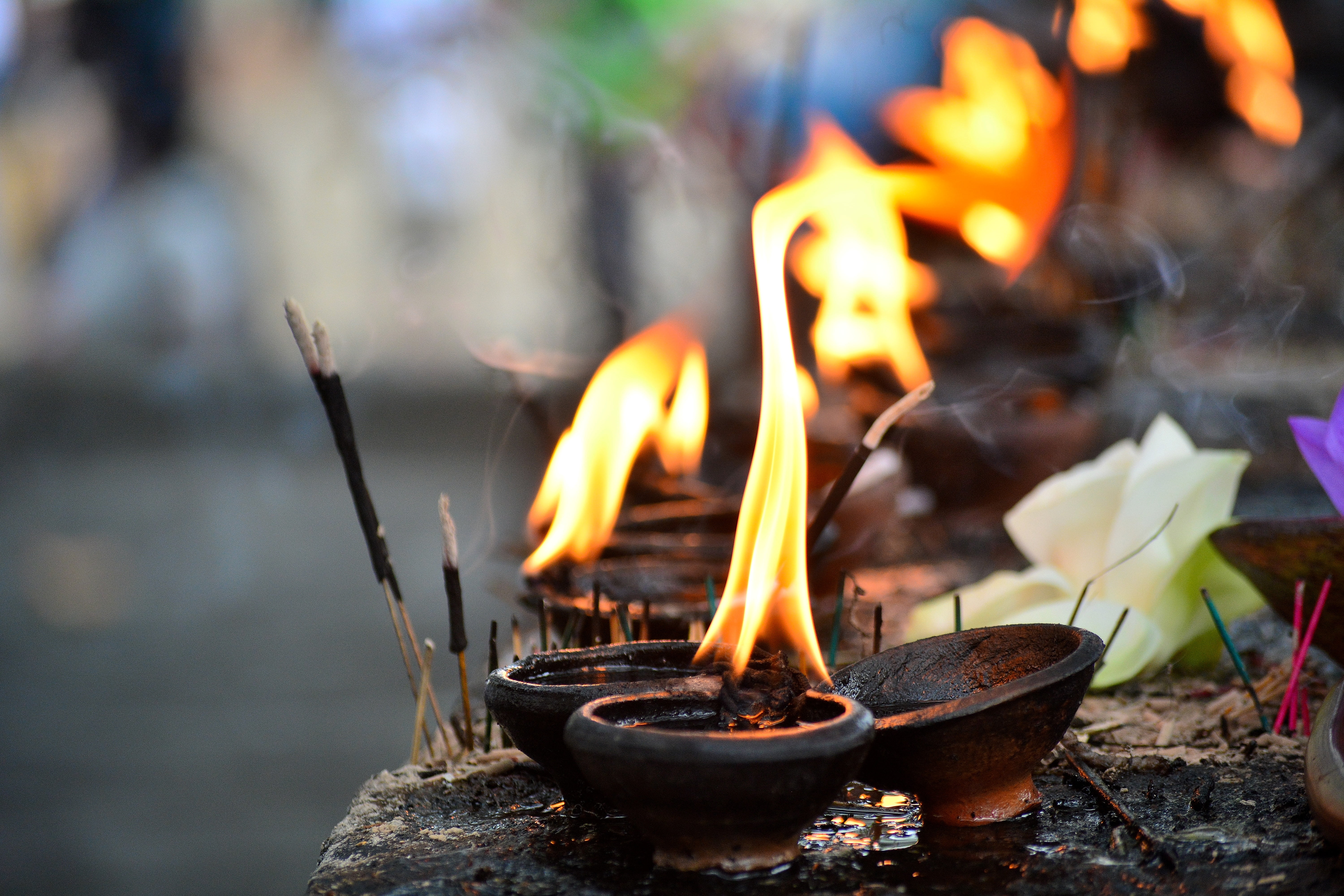 bonfire, nature, fire, day, 5K, fire - natural phenomenon, belief, religion, outdoors, burning, smoke - physical structure, incense, spirituality, no people, HD Wallpaper