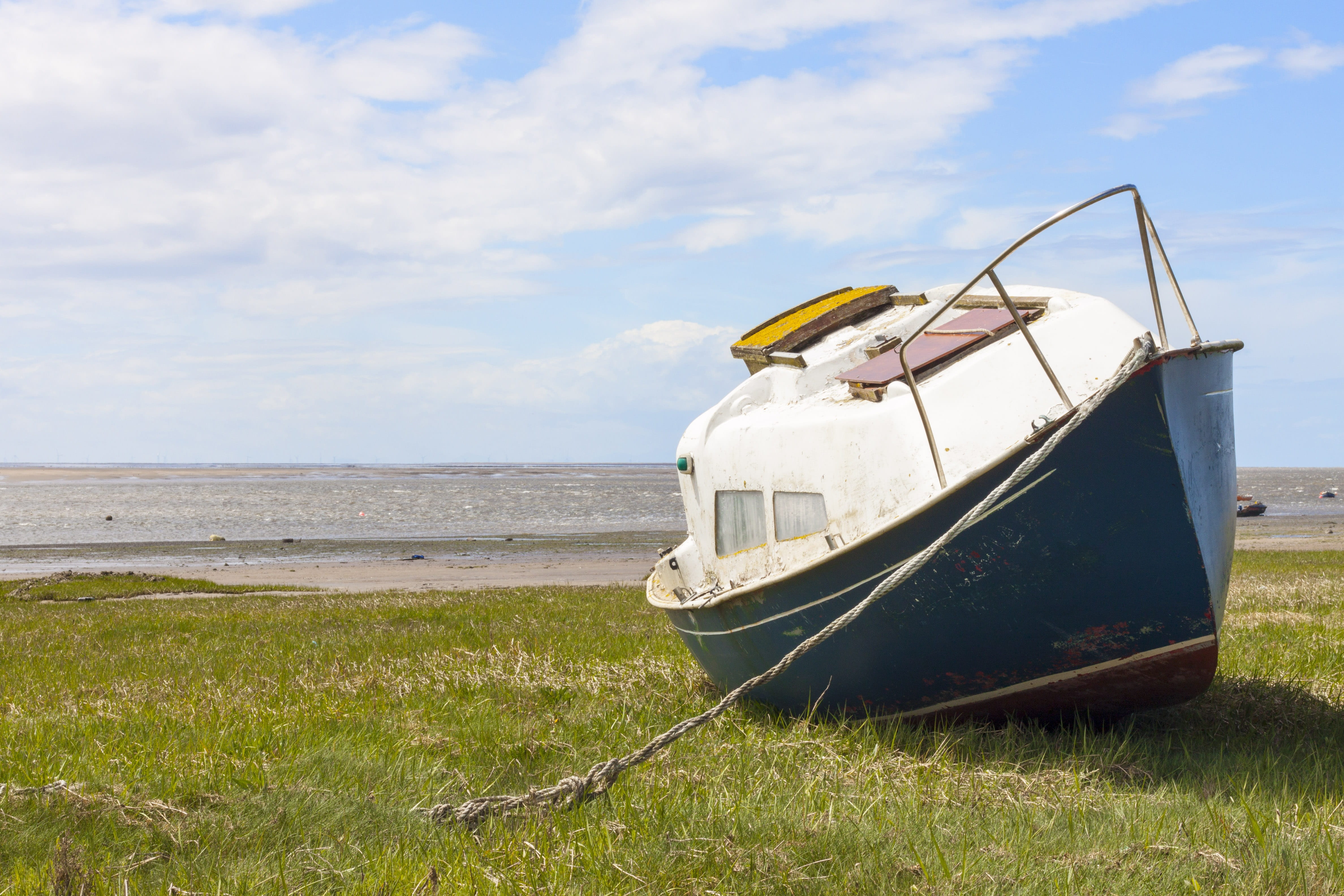 ocean, sea, sky, land, mode of transportation, 4K, Water, anchored, transportation, fishing boat, nature, Old, moored, day, cloud - sky, nautical, non-urban scene, HD Wallpaper