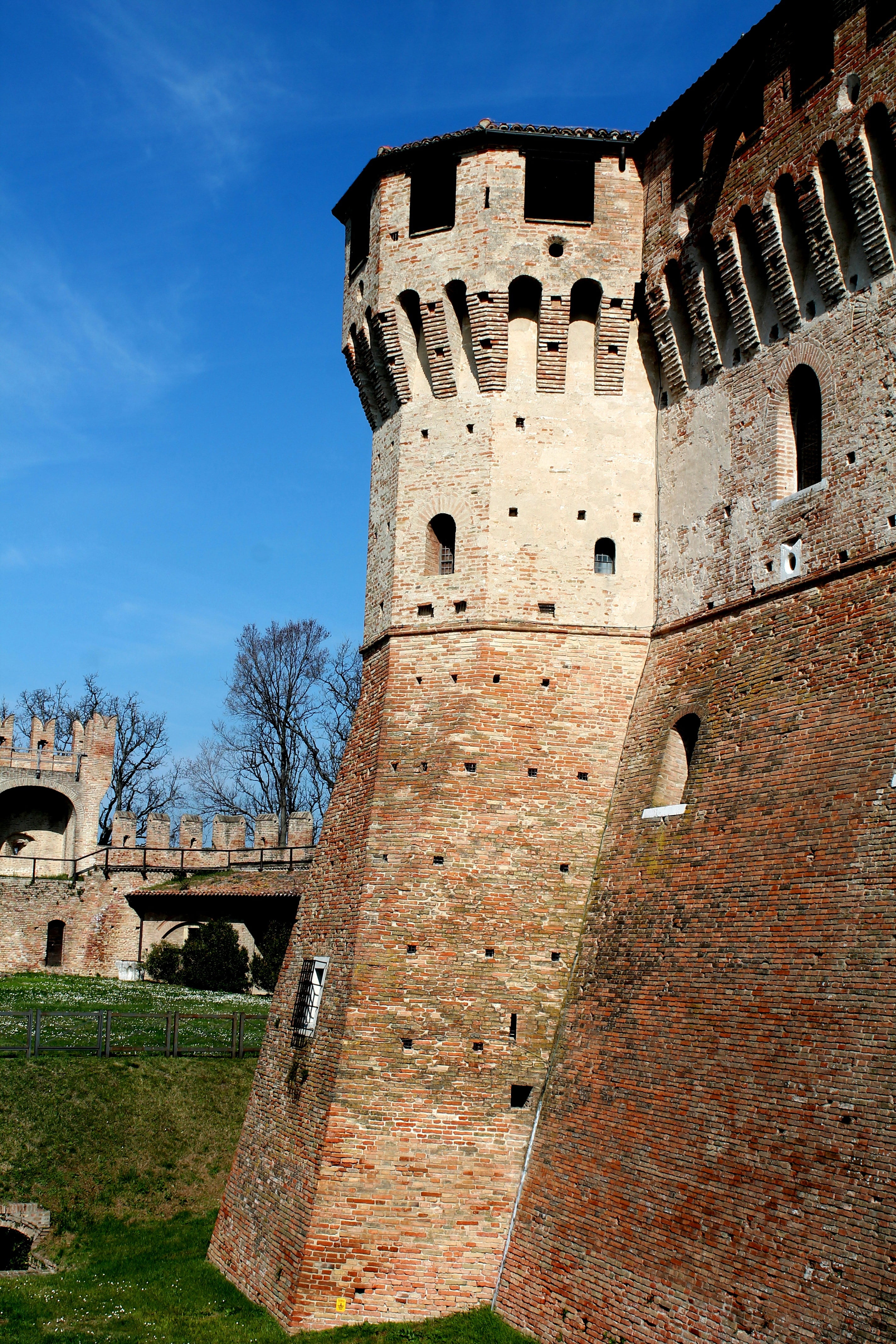 ruined, 4K, blue sky, travel destinations, building, sun, gradara, no people, space, blue, landscape, nature, day, wall, castle, fort, sky, ancient, outdoors, Phone HD Wallpaper