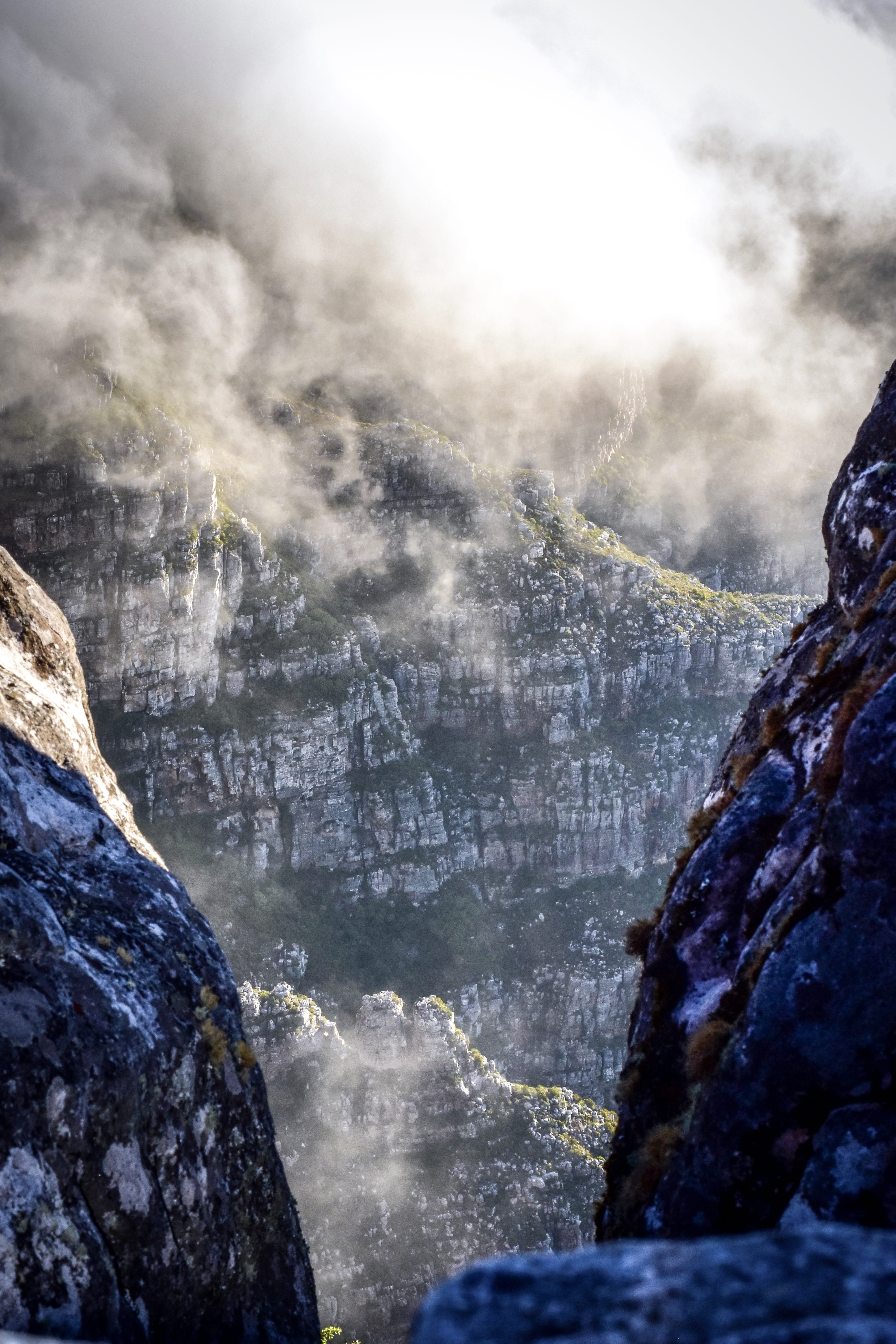 landscape, beauty in nature, travel, rock formation, cliff, scenics - nature, table mountain, south africa, solid, no people, flowing water, outdoors, mountain, Phone HD Wallpaper