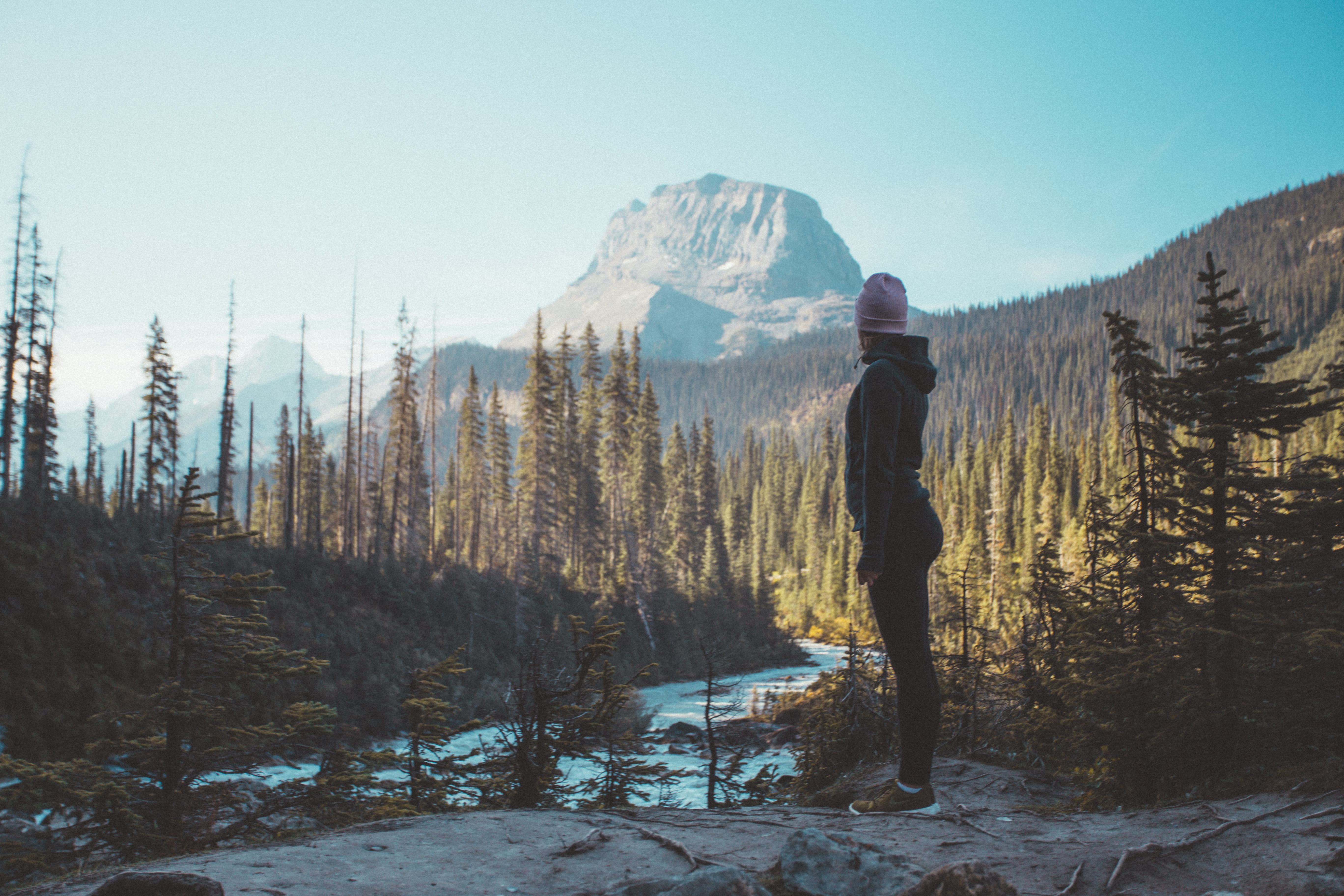 surrounded, snow, tree, tranquil scene, woman, toque, stream, trees, river, lake, one person, nalgene, beauty in nature, outdoors, water, tranquility, nature, HD Wallpaper