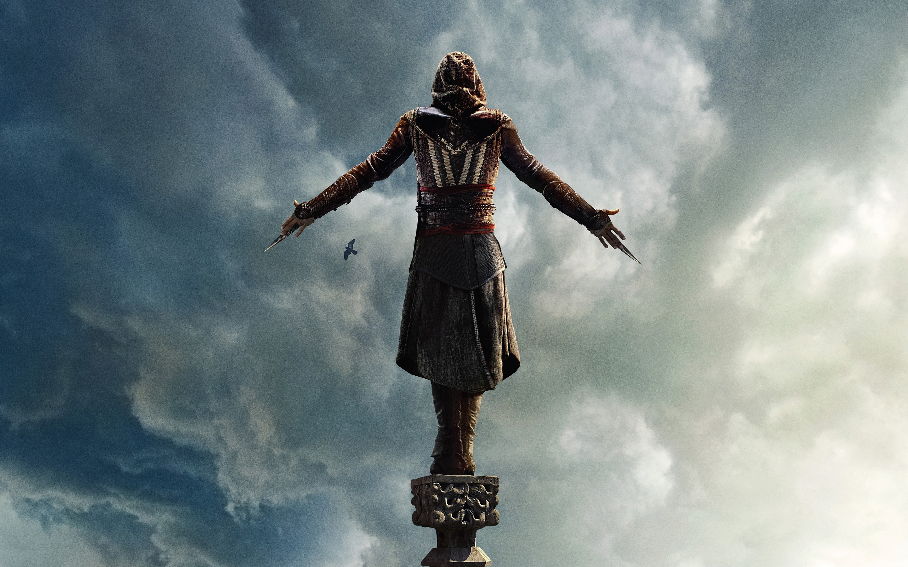 low angle view, sculpture, digital, religion, s, arms outstretched, cloud - sky, creed, Assassins Creed, belief, creativity, outdoors, 4K, statue, HD Wallpaper