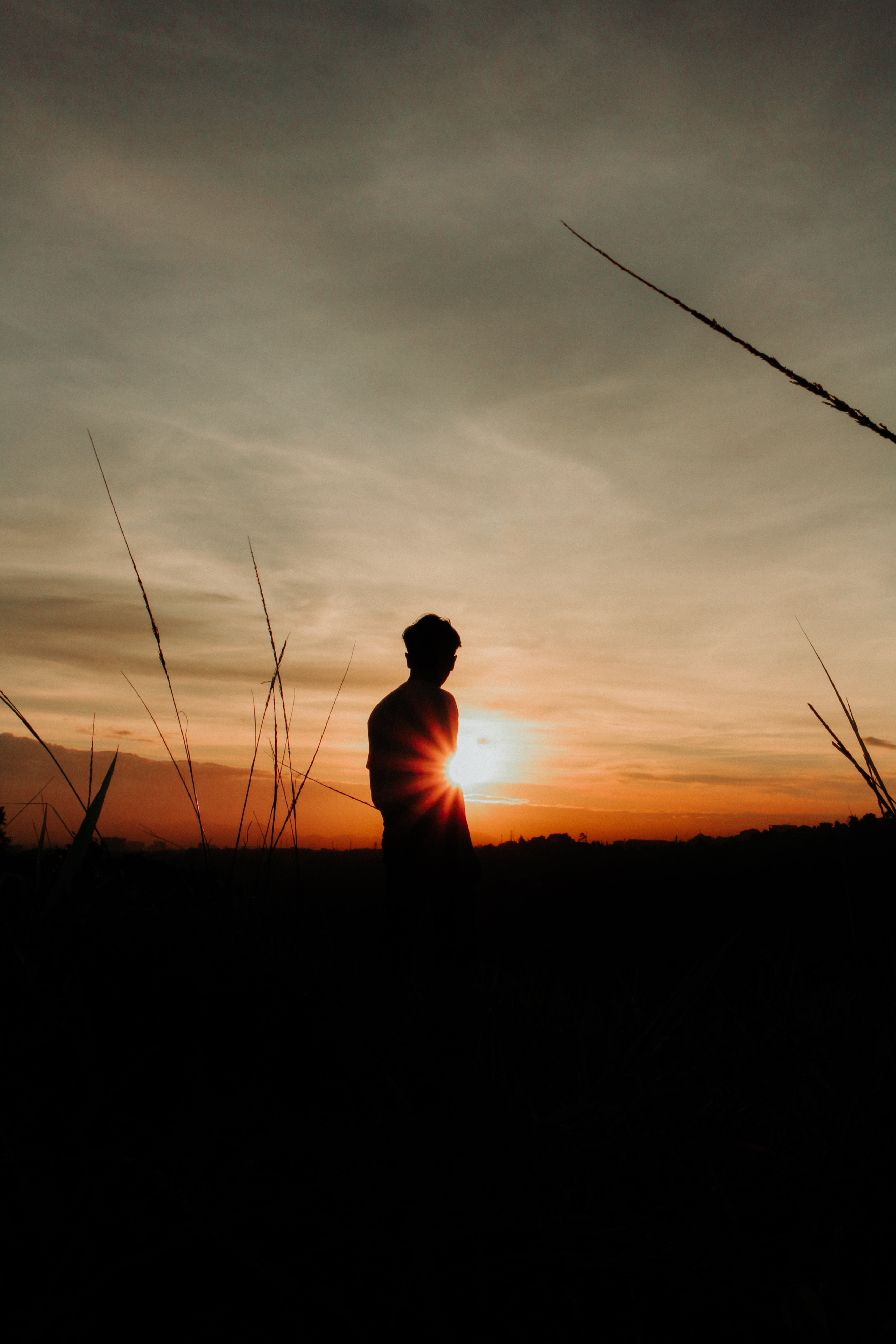 sky, solitude, one Person, hair, lifestyles, 5K, serene People, tranquility, standing, grass, nature, beauty In Nature, silhouette, field, scenics, dusk, Phone HD Wallpaper