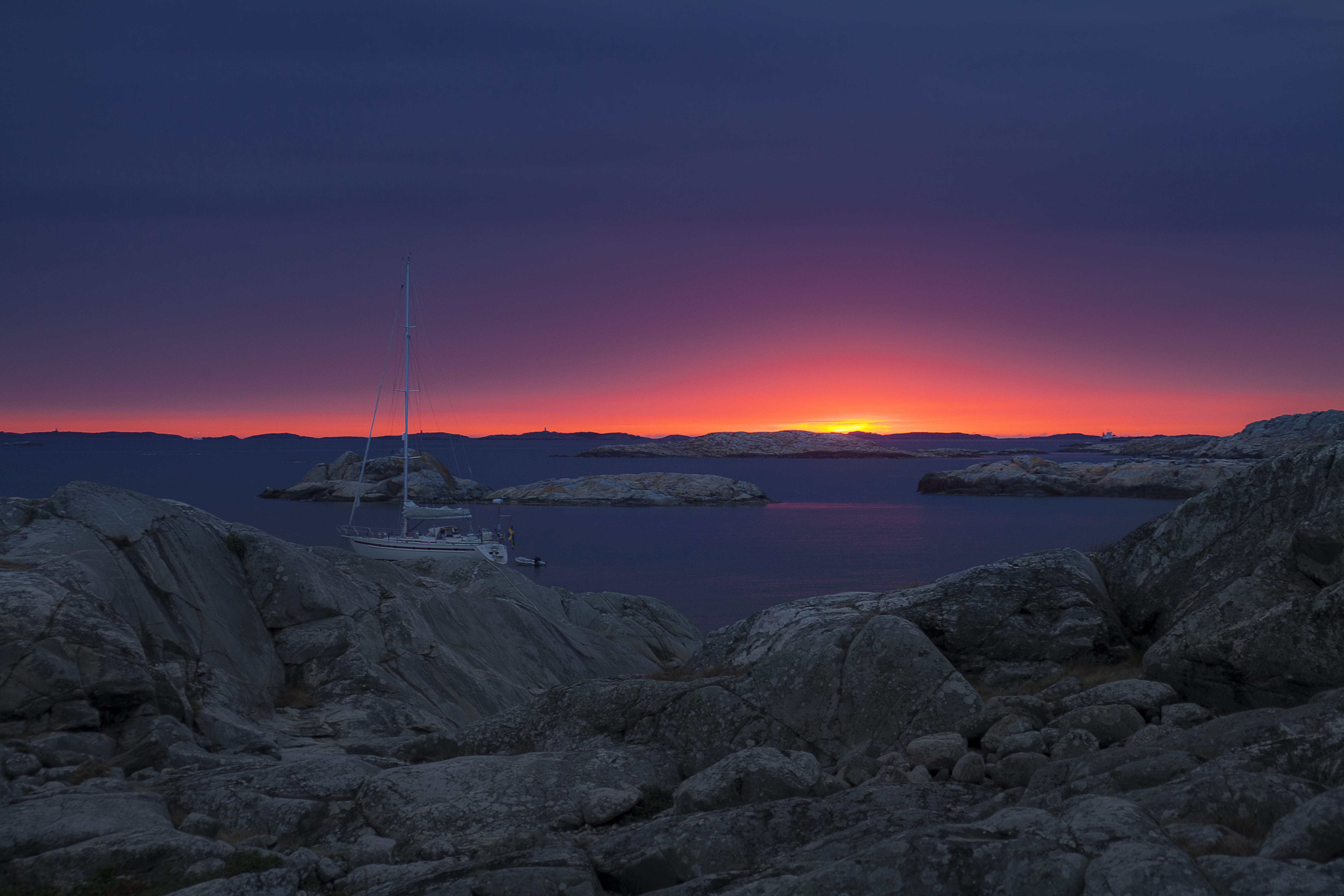greece, europe, landscape, sea, twilight, 5K, beach, seascape, coastline, rock - Object, mountain, beauty In Nature, night, nature, yacht, sailing, scenics, HD Wallpaper