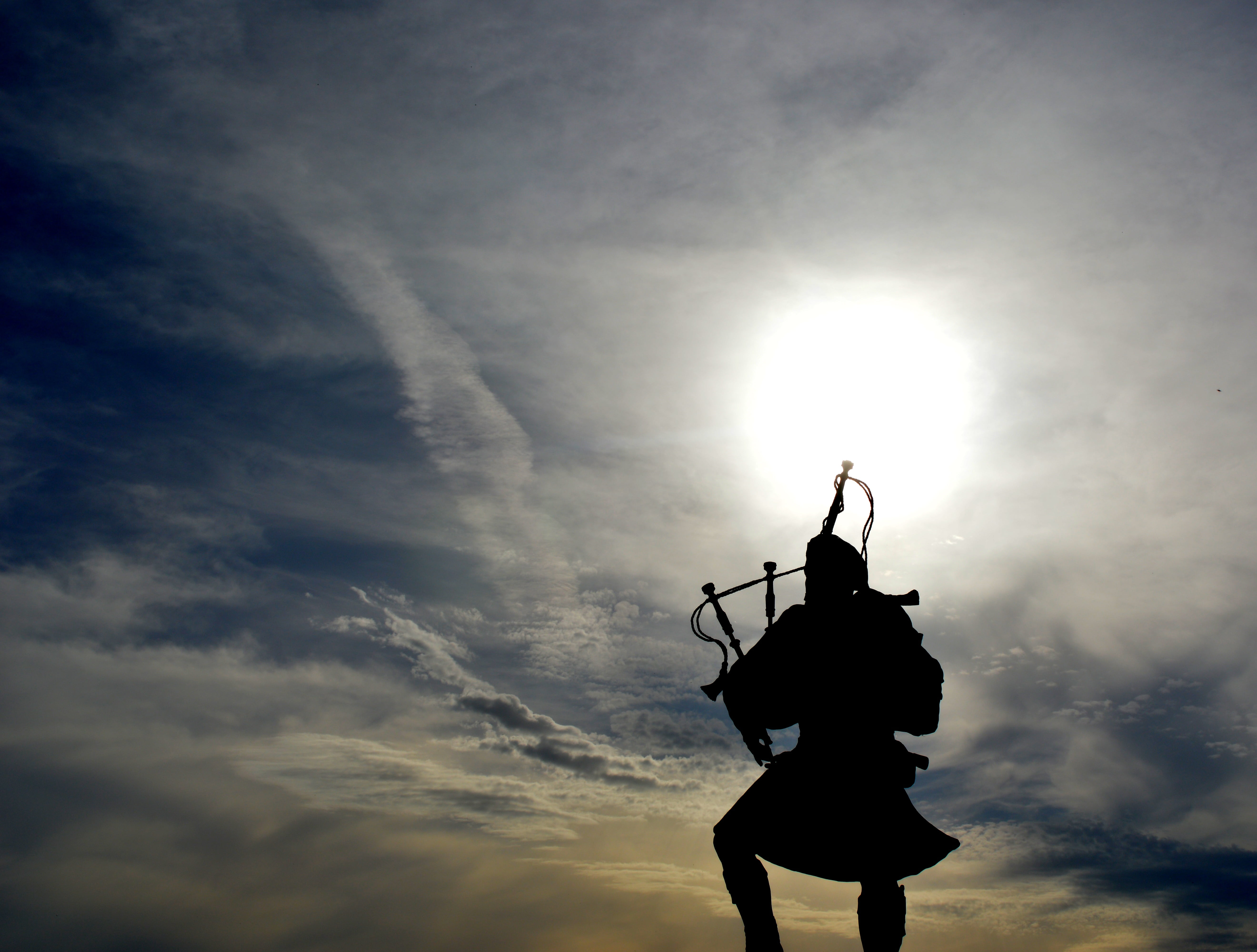 sun, man, low angle view, standing, pipe, sunset, statue, real people, sunlight, one person, art and craft, three quarter length, cloud - sky, sky, against day, HD Wallpaper