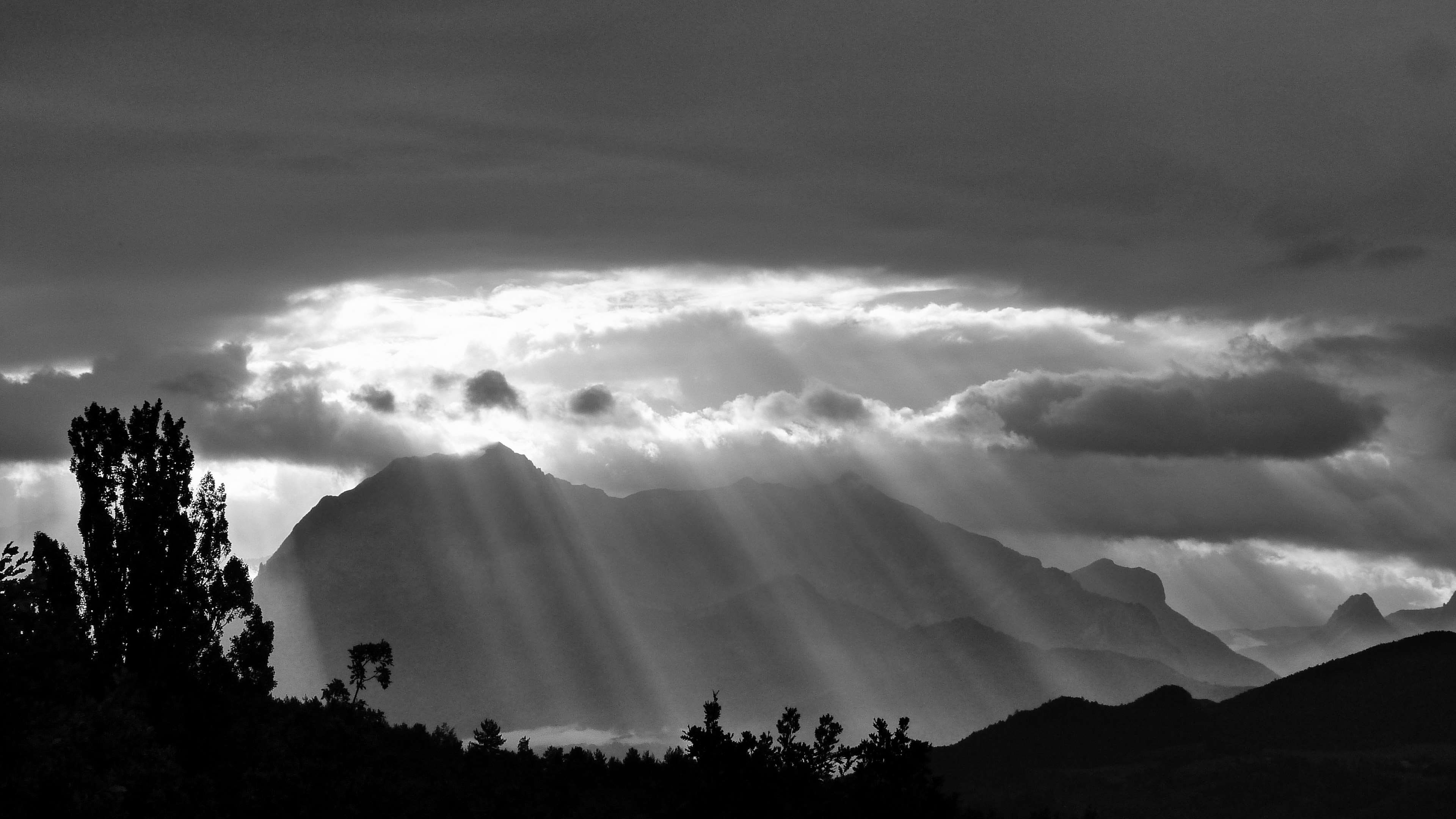 landscape, cloudscape, nature, suns rays, majestic, mountain range, plant, scenics - nature, awe, sunbeam, dramatic sky, against day, 4K, beauty in nature, HD Wallpaper