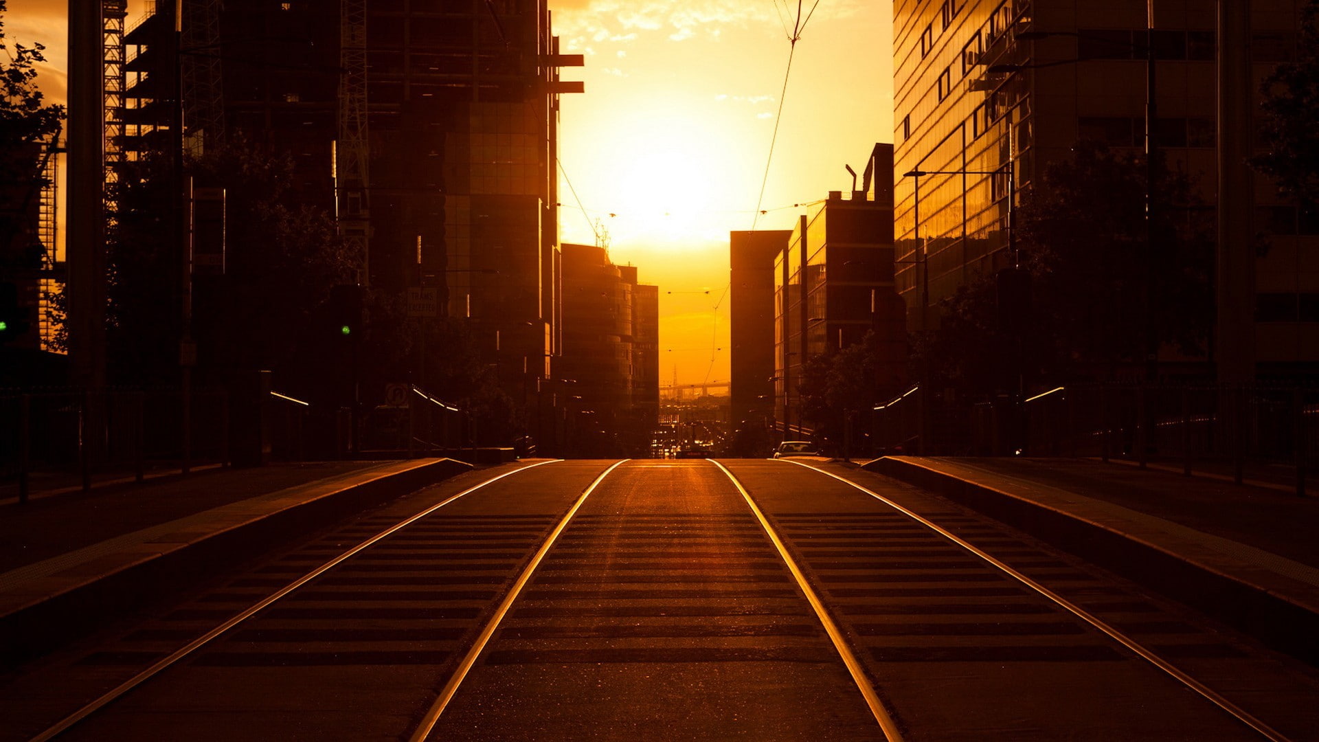 road, Australia, Melbourne, 1080P, Golden Hour, silhouette, cityscape, sunset, HD Wallpaper