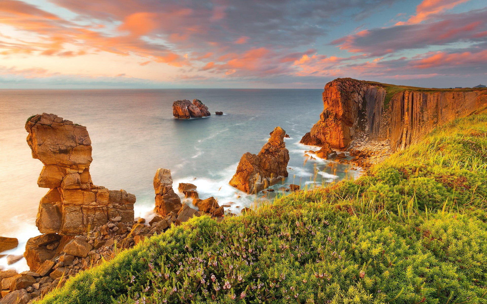 outdoors, sea, cliff, scenics - nature, eroded, no people, clouds, sky, beauty in nature, horizon over water, 1080P, tranquility, cloud - sky, rock formation, HD Wallpaper