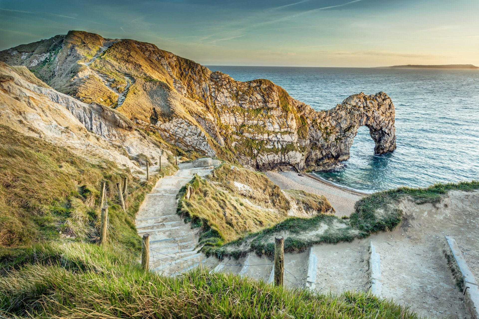 1080P, Earth, Beach, Stairs, Horizon, Nature, England, Durdle Door, Ocean, HD Wallpaper